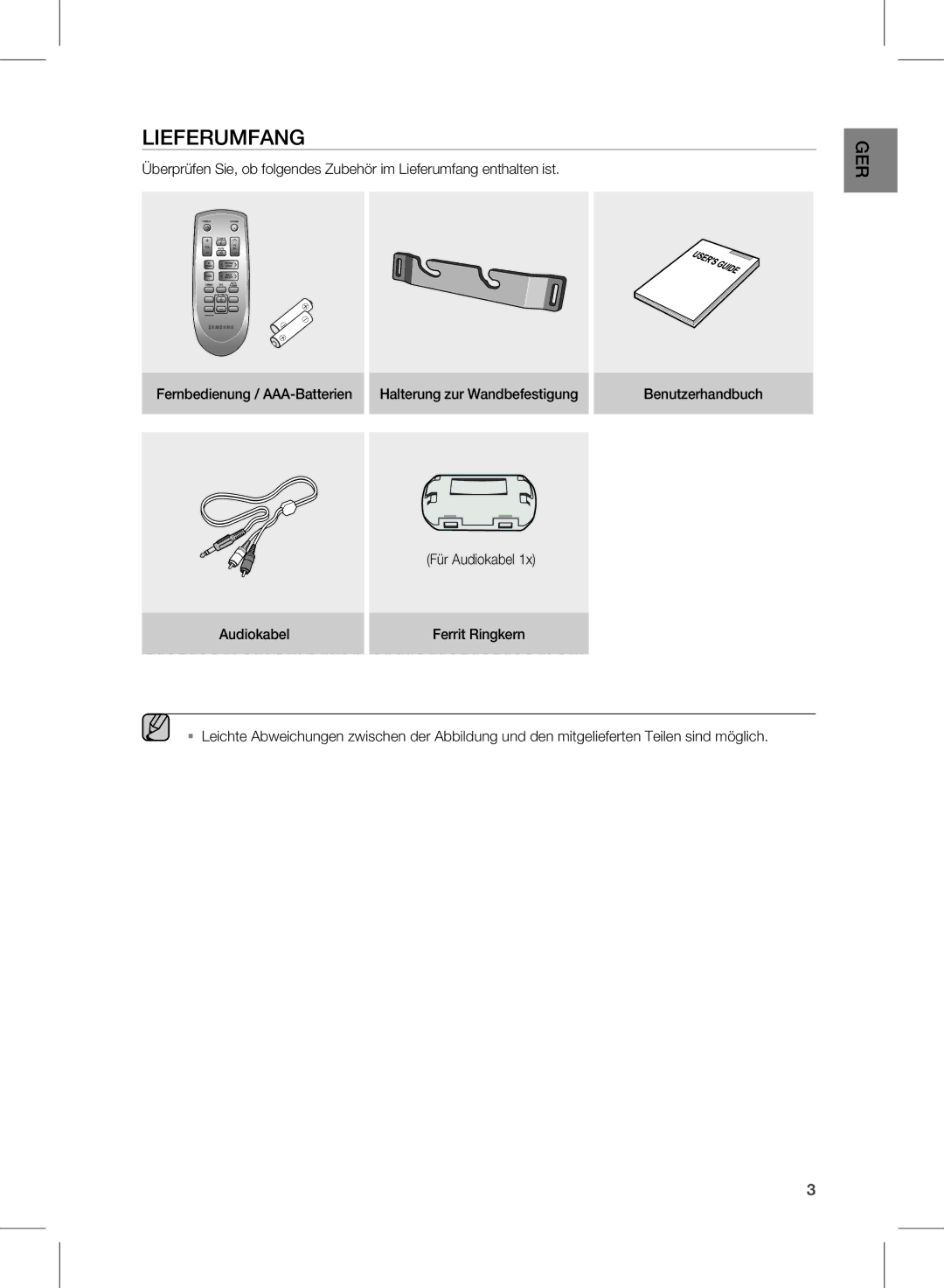 Samsung HW-D351/EN, HW-D350/EN, HW-D350/ZF manual LieFeruMFAnG, Ger 