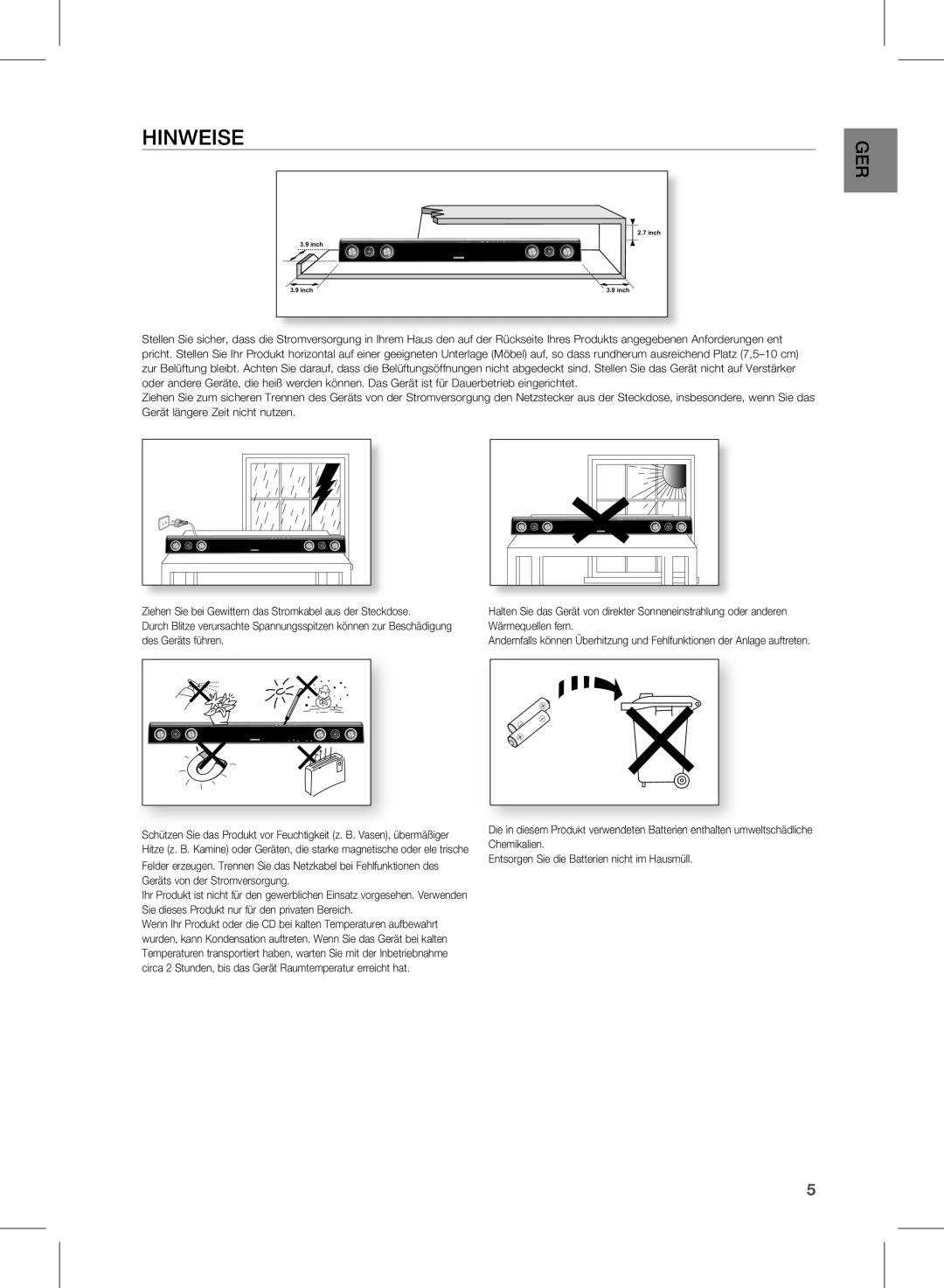 Samsung HW-D350/ZF, HW-D351/EN, HW-D350/EN manual HinweiSe 