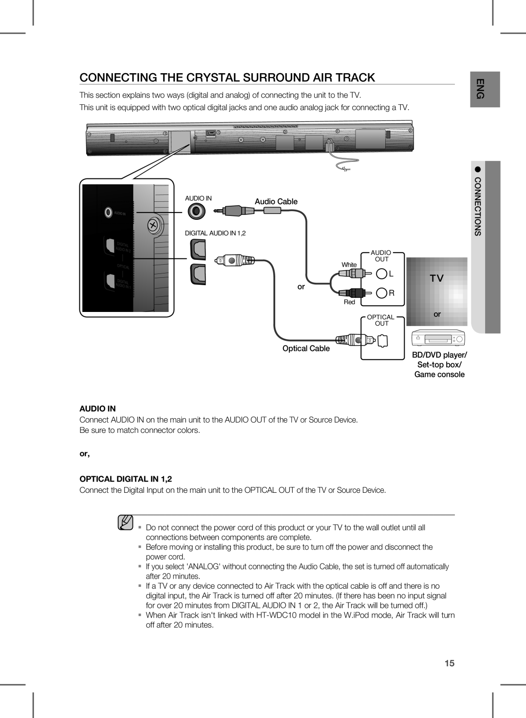 Samsung HW-D451, HW-D450 user manual Connecting the Crystal Surround AIR Track, Audio Cable 