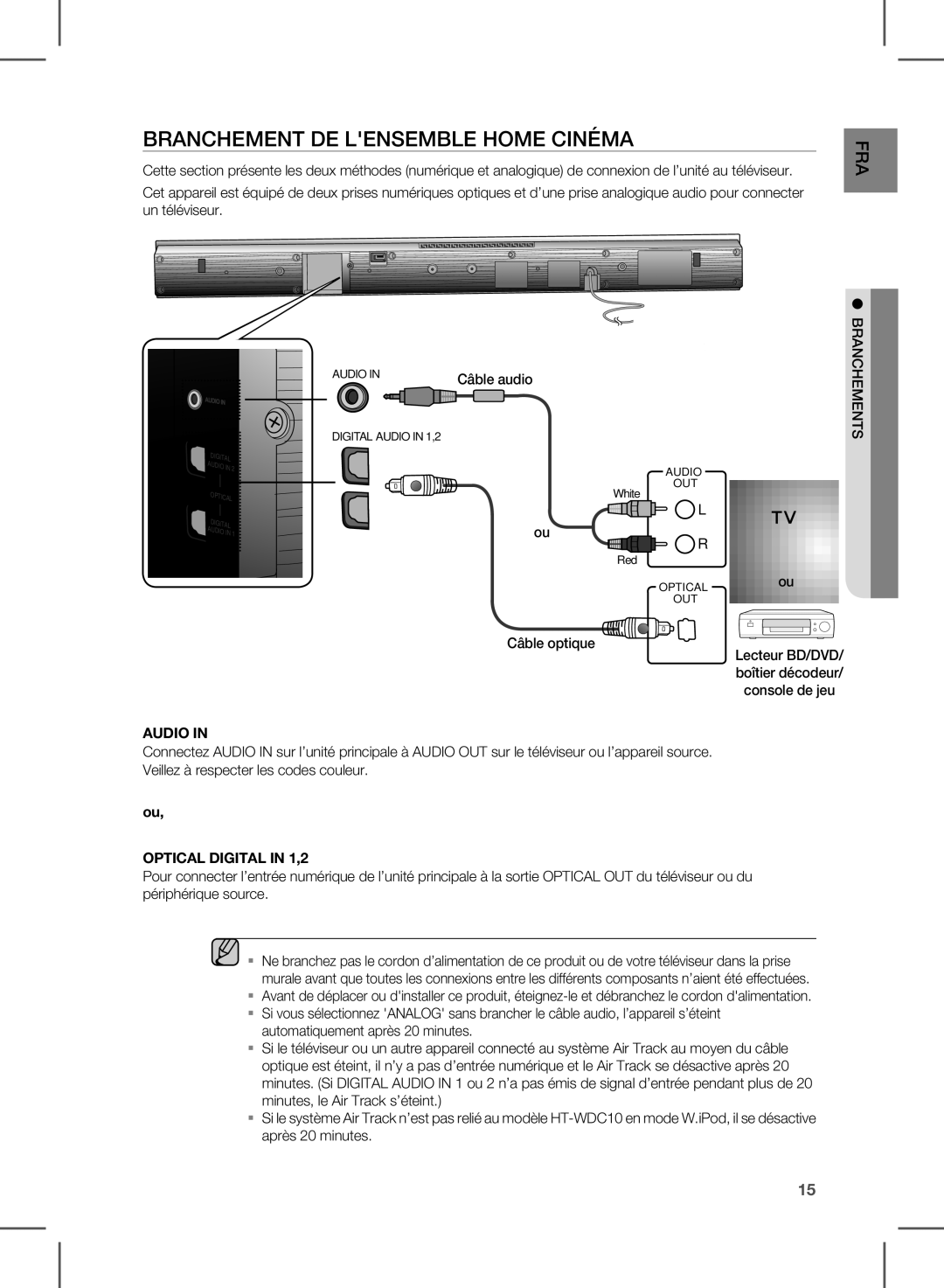 Samsung HW-D451, HW-D450 user manual Branchement DE Lensemble Home Cinéma 