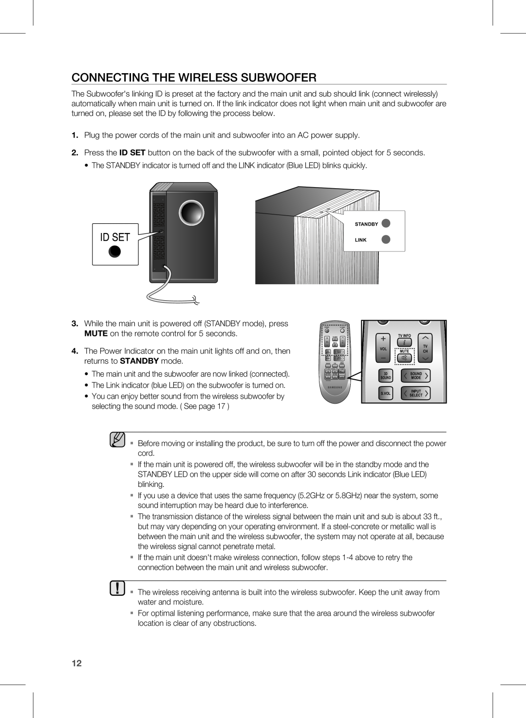 Samsung HW-D450, HW-D451 user manual cOnnEcTing THE WiRElESS SUBWOOFER 