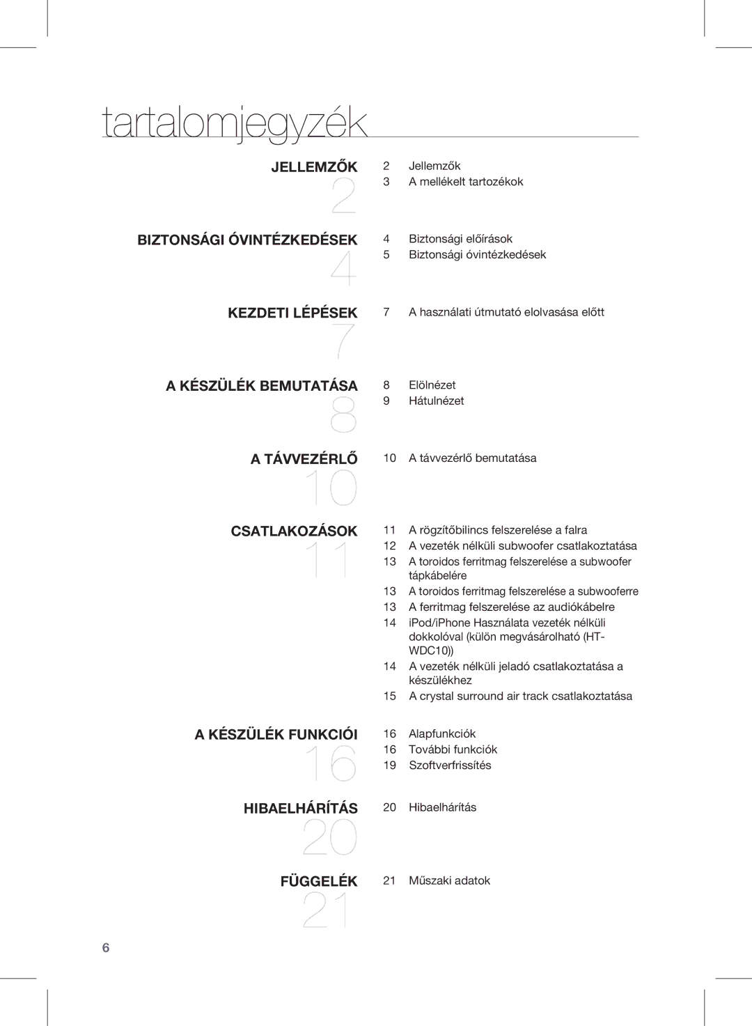 Samsung HW-D450/EN, HW-D450/ZF, HW-D450/XE manual Tartalomjegyzék, Távvezérlő Csatlakozások 