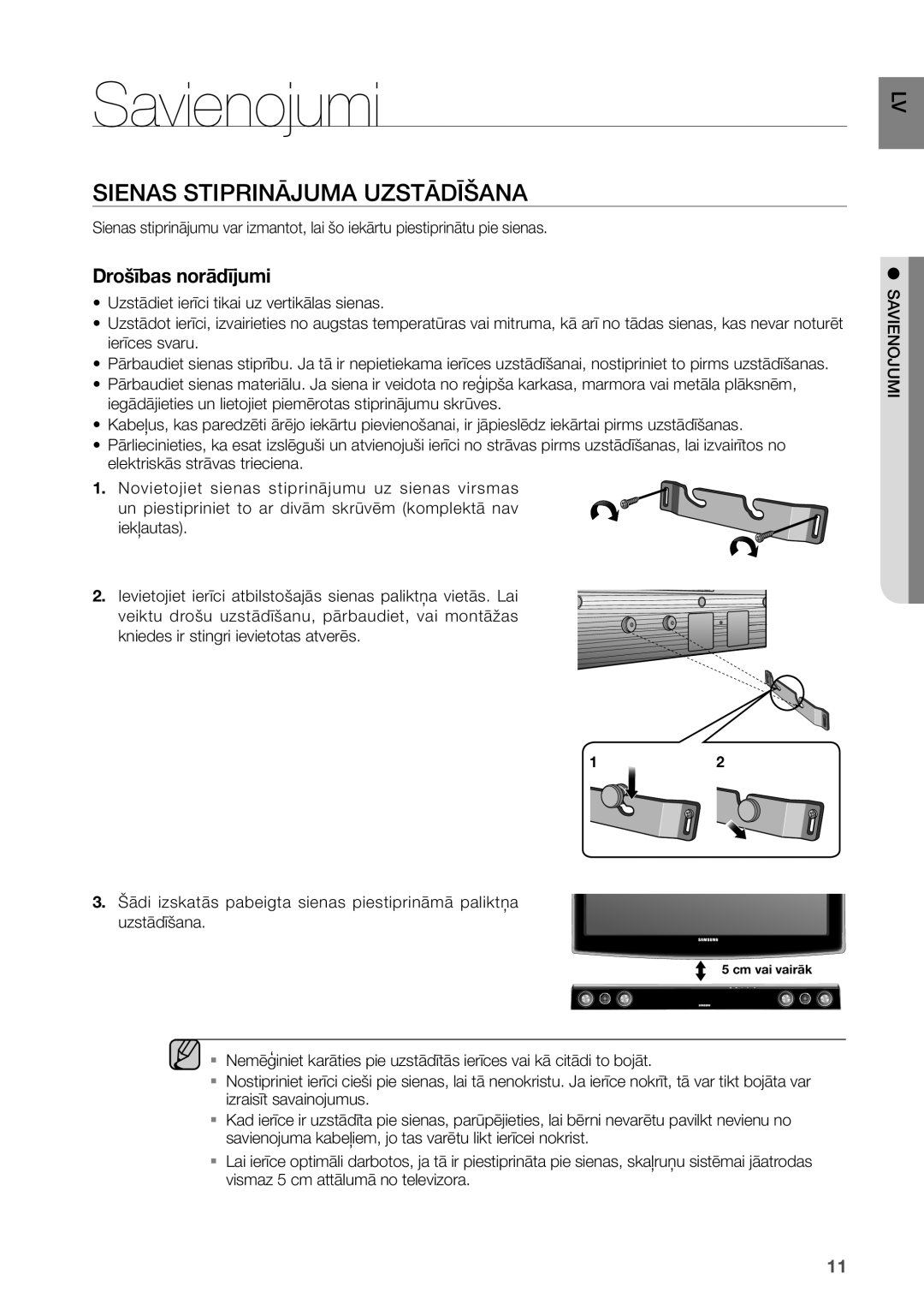 Samsung HW-D450/EN manual Savienojumi, Sienas Stiprinājuma Uzstādīšana 