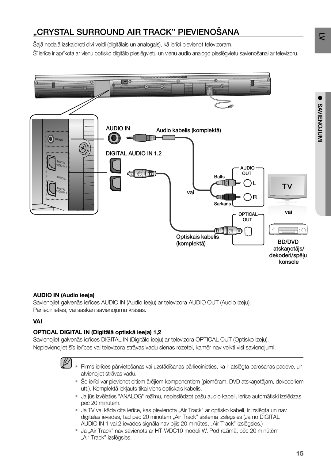 Samsung HW-D450/EN manual „CRYSTAL Surround AIR Track Pievienošana, Digital Audio in 1,2, Vai 