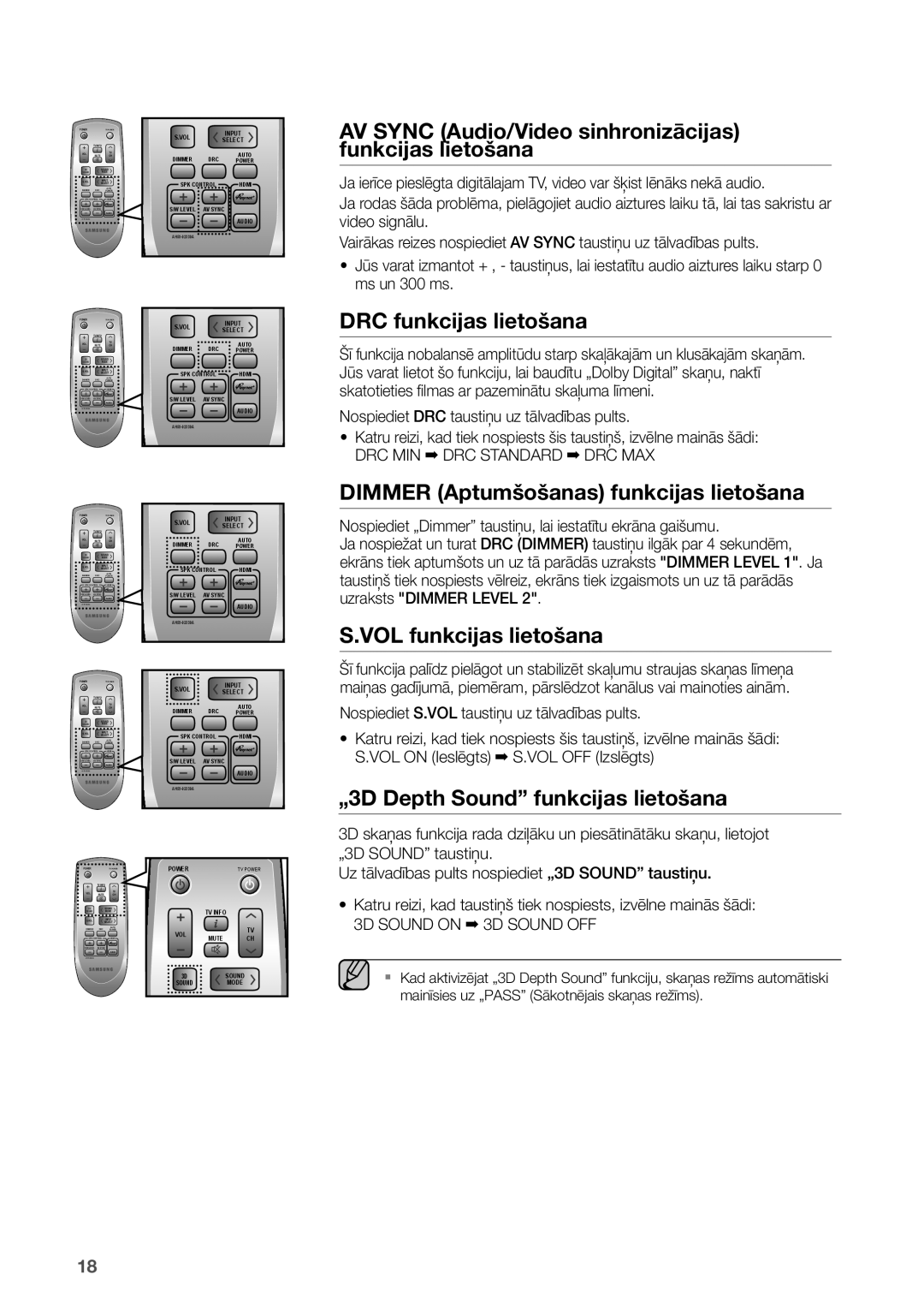 Samsung HW-D450/EN manual DRC MIN DRC Standard DRC MAX, 3D Sound on 3D Sound OFF 