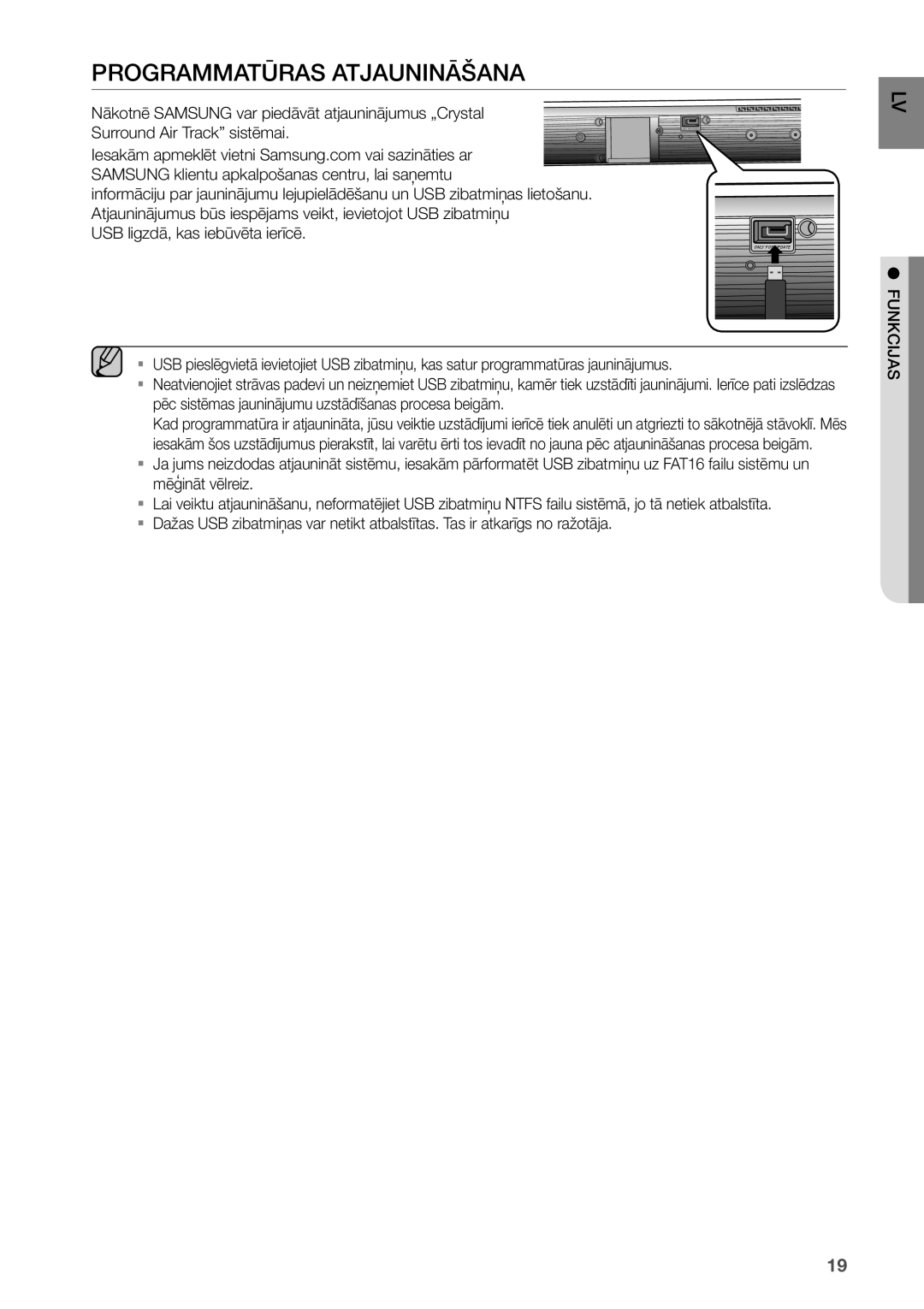 Samsung HW-D450/EN manual Programmatūras Atjaunināšana, USB ligzdā, kas iebūvēta ierīcē 