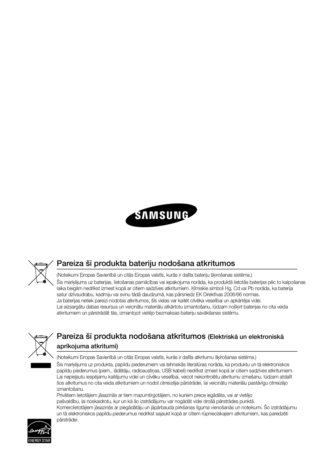 Samsung HW-D450/EN manual Pareiza šī produkta bateriju nodošana atkritumos 