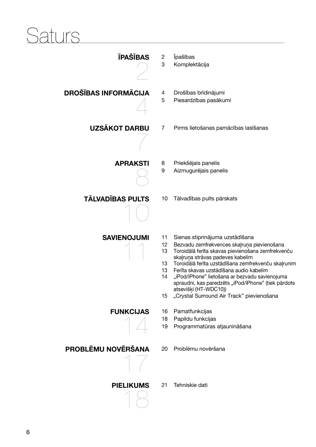 Samsung HW-D450/EN manual Saturs, Īpašības 2 Īpašības 2 3 Komplektācija 