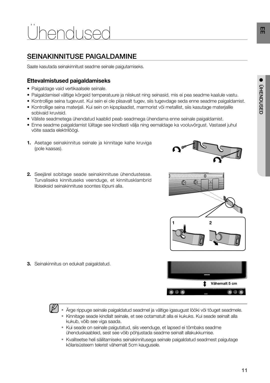 Samsung HW-D450/EN manual Ühendused, Seinakinnituse Paigaldamine 