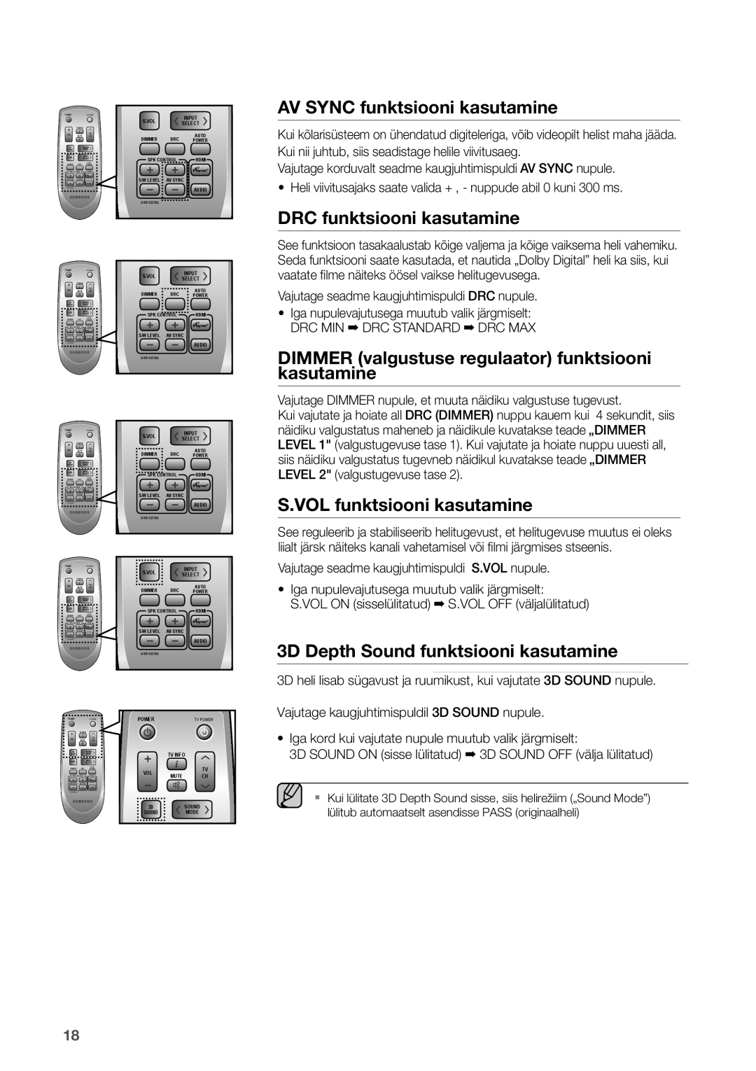 Samsung HW-D450/EN manual AV Sync funktsiooni kasutamine, DRC MIN DRC Standard DRC MAX 