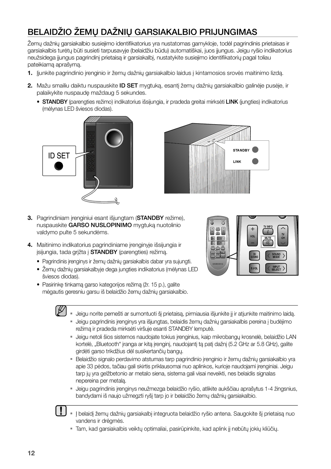 Samsung HW-D450/EN manual Belaidžio Žemų Dažnių Garsiakalbio Prijungimas 