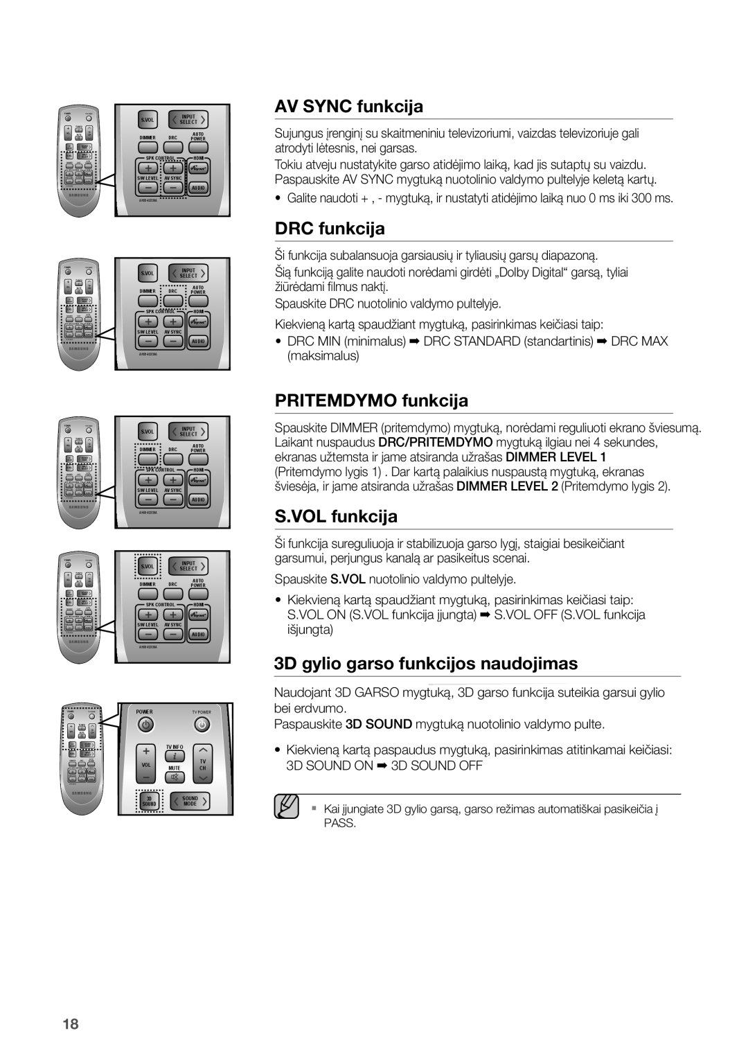 Samsung HW-D450/EN manual AV Sync funkcija, 3D Sound on 3D Sound OFF 