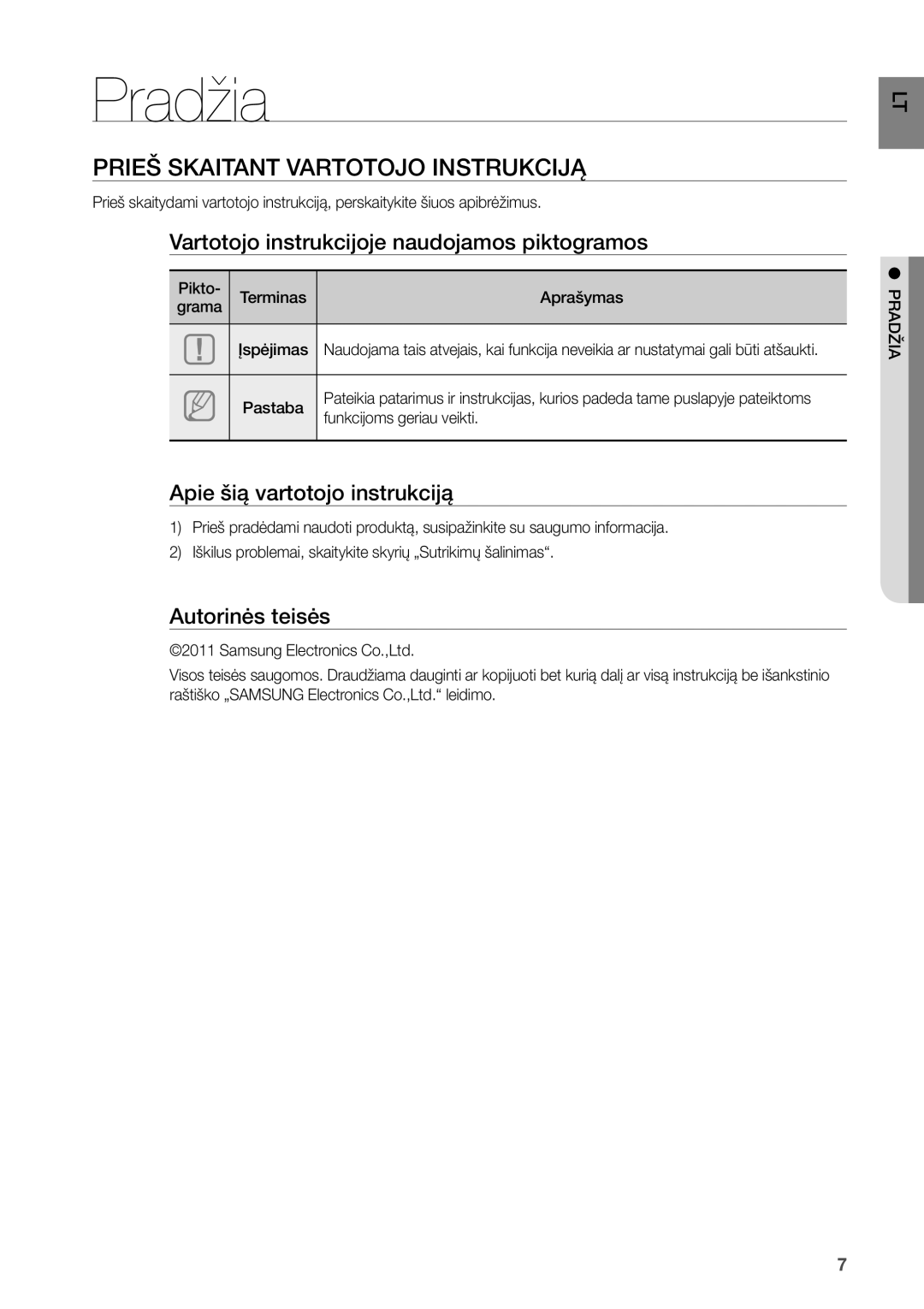 Samsung HW-D450/EN manual Pradžia, Prieš Skaitant Vartotojo Instrukciją 