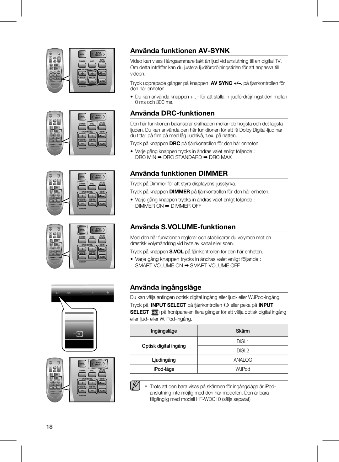 Samsung HW-D450/XE manual DRC MIN DRC Standard DRC MAX, Dimmer on Dimmer OFF, Smart Volume on Smart Volume OFF 