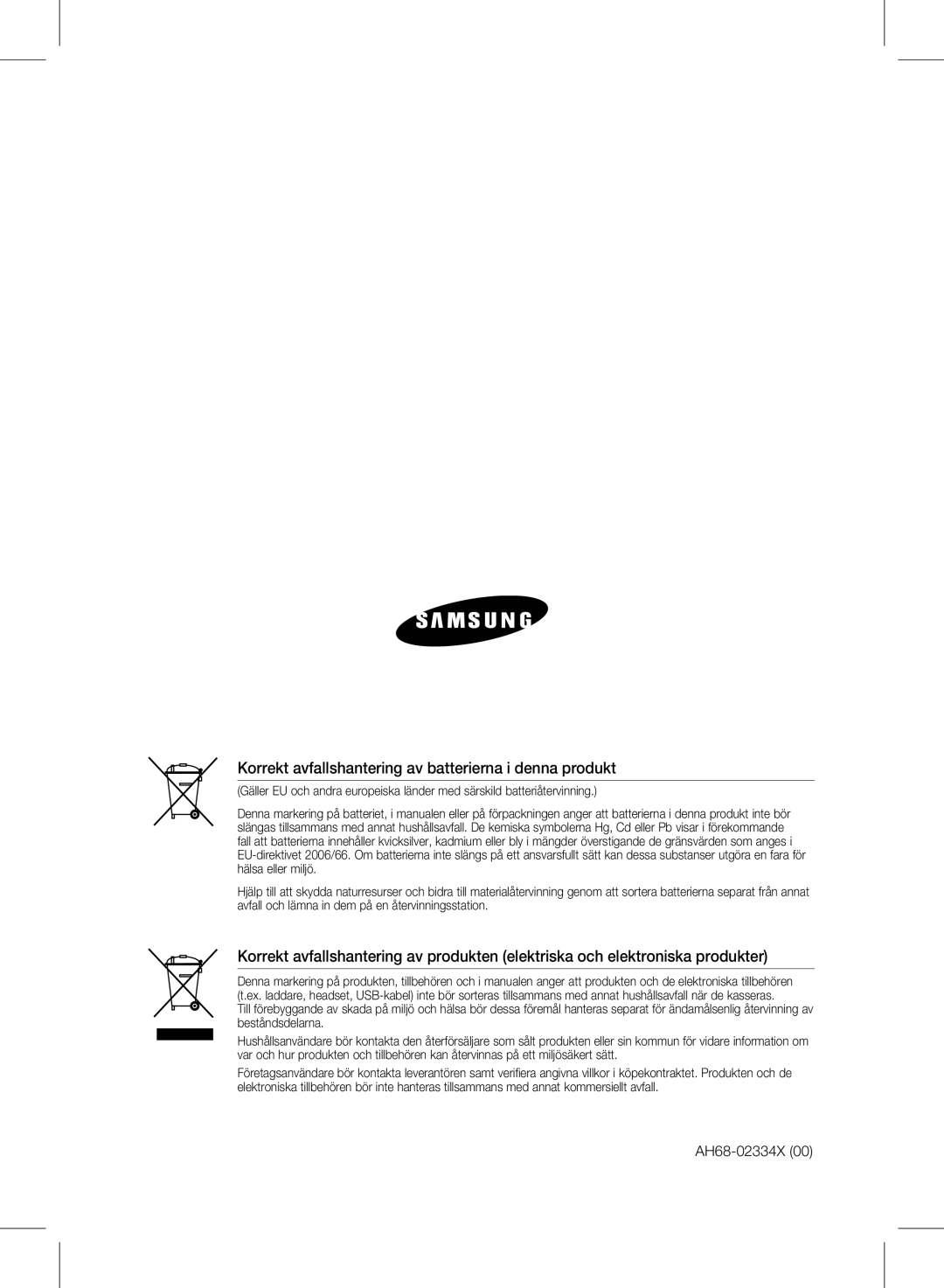 Samsung HW-D450/XE manual Korrekt avfallshantering av batterierna i denna produkt 