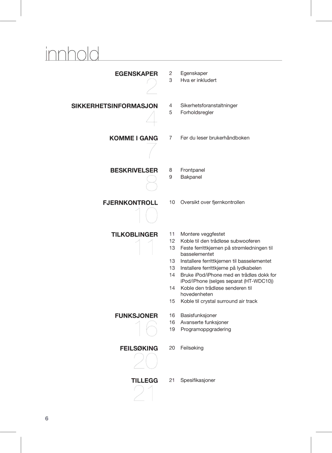 Samsung HW-D450/XE manual Innhold 