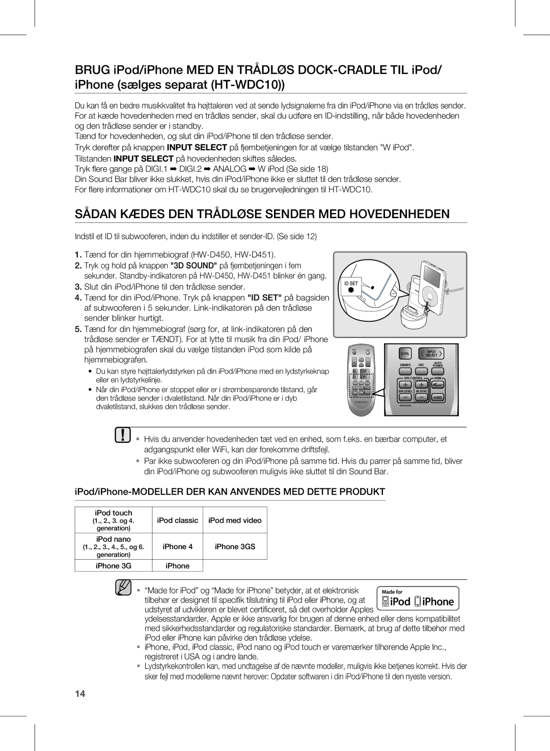 Samsung HW-D450/XE manual SÅDaN kÆDeS DeN TrÅDlØSe SeNDer MeD hOveDeNheDeN, Tænd for din hjemmebiograf HW-D450, HW-D451 