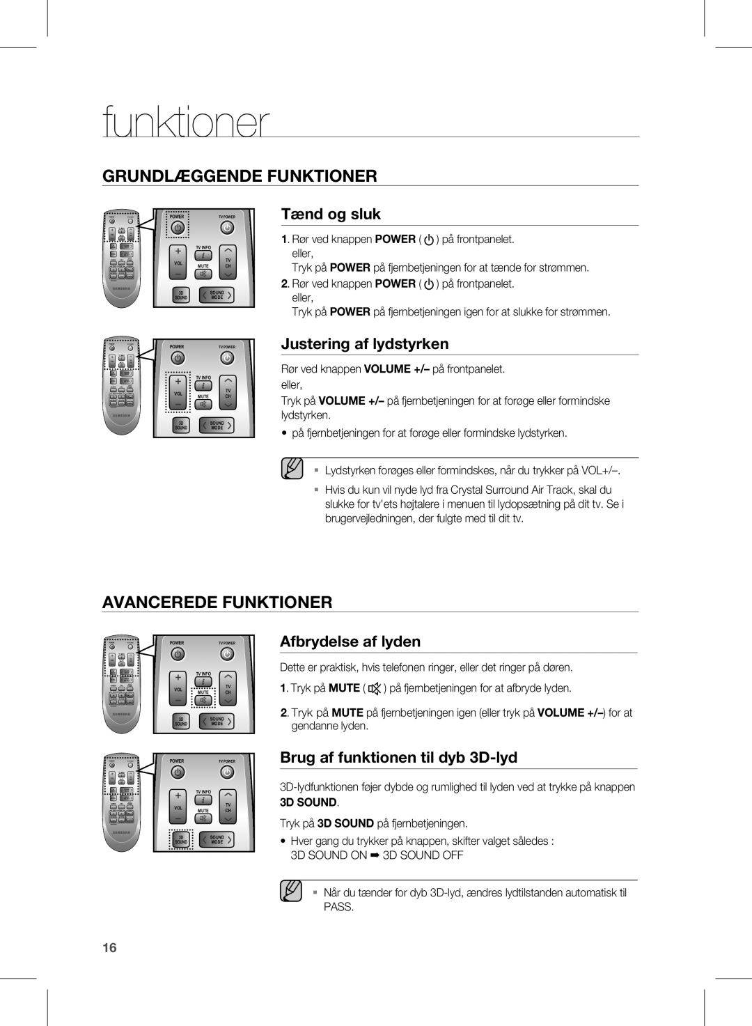 Samsung HW-D450/XE manual Funktioner, 3D Sound on 3D Sound OFF 