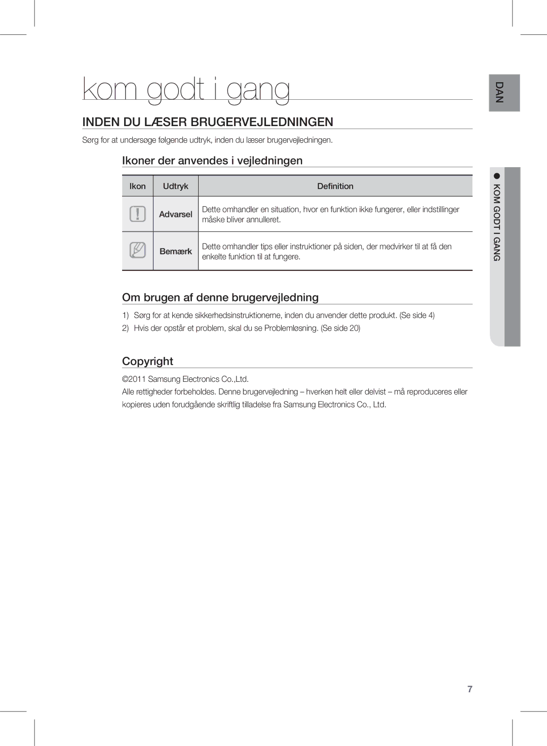 Samsung HW-D450/XE manual Kom godt i gang, Inden DU Læser Brugervejledningen 