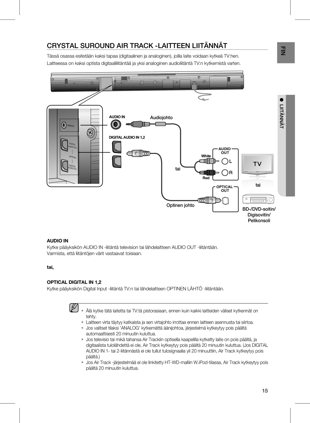 Samsung HW-D450/XE manual Crystal Suround AIR Track -LAITTEEN Liitännät, Audio 