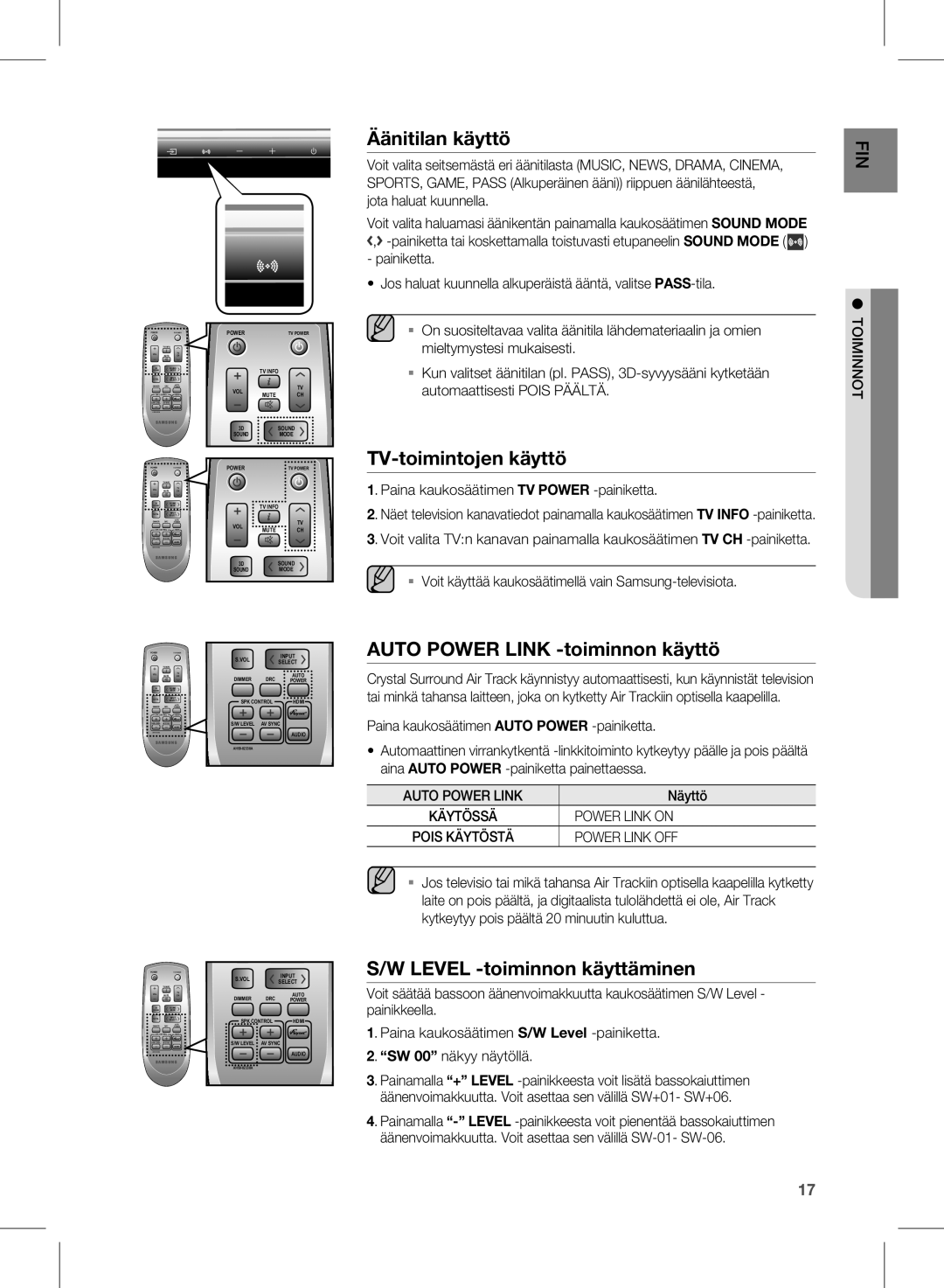 Samsung HW-D450/XE manual Auto Power Link, Power Link on, Power Link OFF 