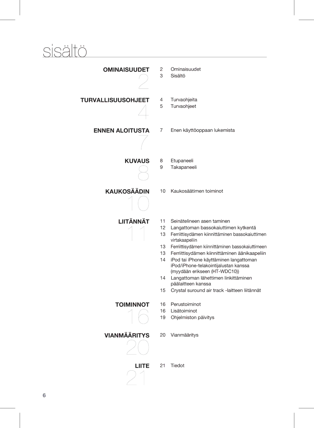 Samsung HW-D450/XE manual Sisältö 