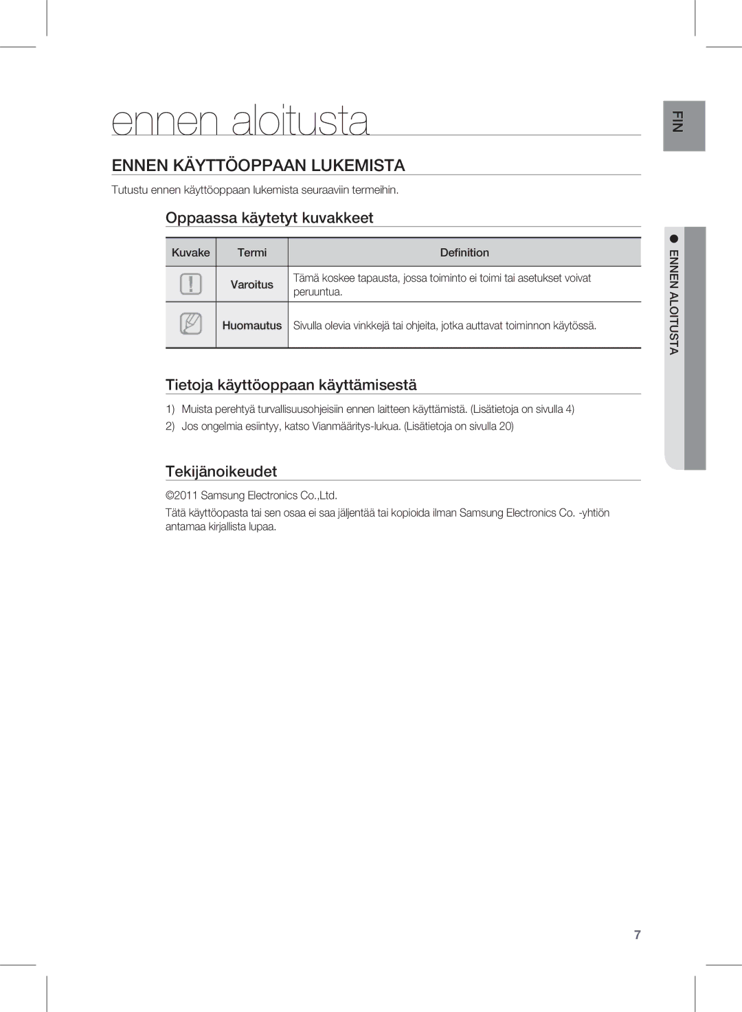 Samsung HW-D450/XE manual Ennen aloitusta, Ennen Käyttöoppaan Lukemista 