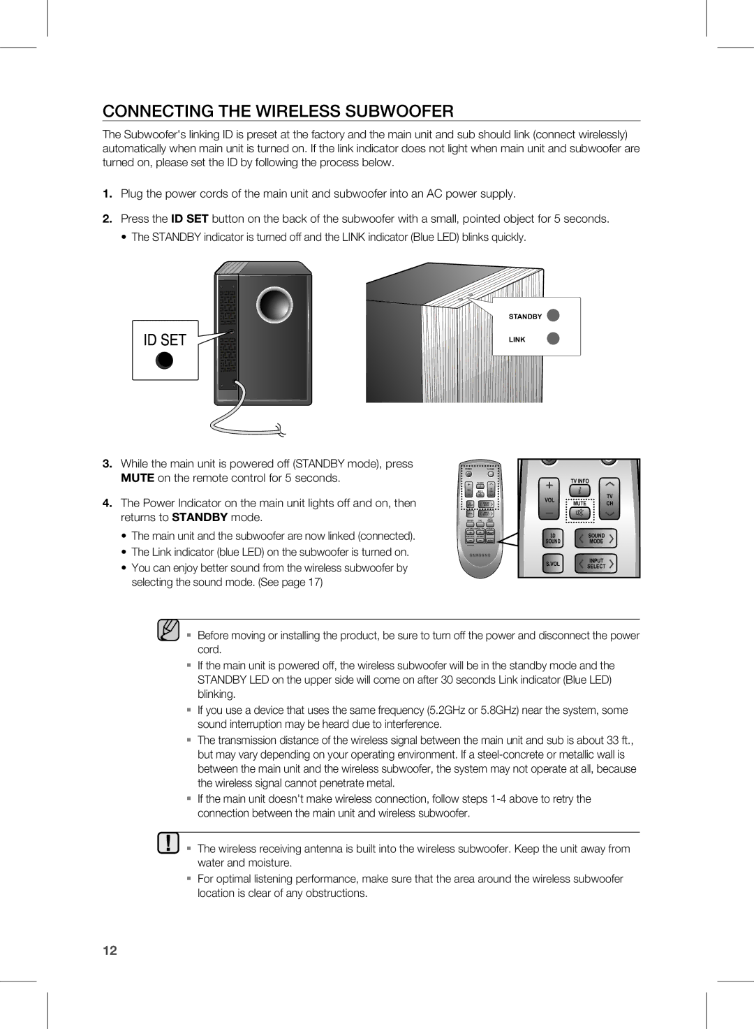 Samsung HW-D450/EN, HW-D450/XN, HW-D450/ZA, HW-D450/ZF, HW-D450/XE manual COnneCTing THe WireLeSS SUBWOOfer, Standby Link 