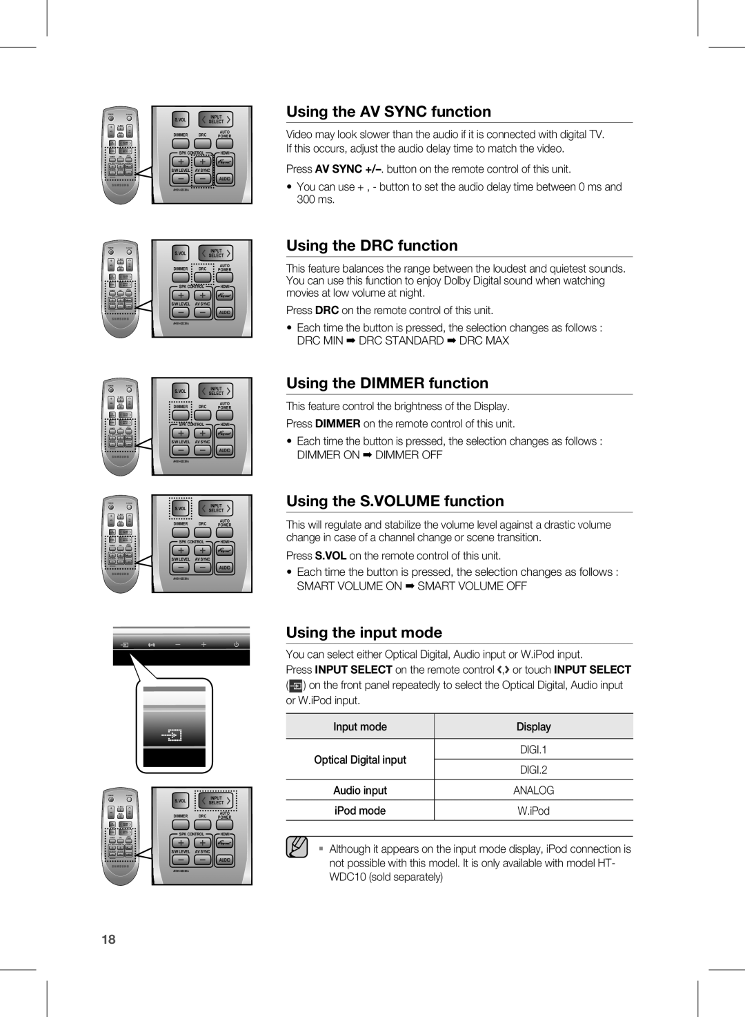 Samsung HW-D450/ZF, HW-D450/XN manual DRC MIN DRC Standard DRC MAX, Dimmer on Dimmer OFF, Smart Volume on Smart Volume OFF 