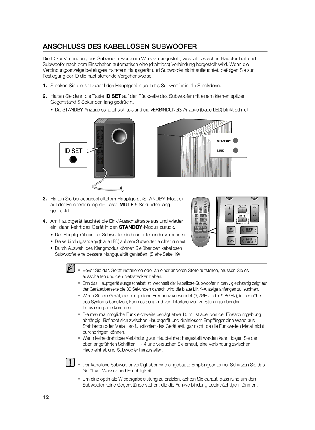 Samsung HW-D450/XN, HW-D450/ZA, HW-D450/EN, HW-D450/ZF manual AnScHLuSS DeS KABeLLOSen SuBwOOFer 