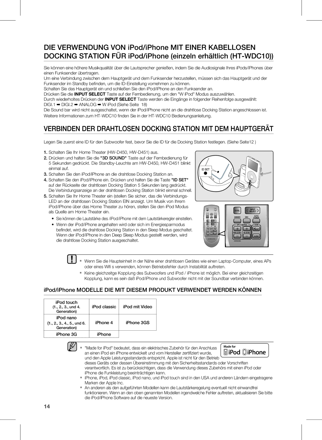 Samsung HW-D450/EN, HW-D450/XN, HW-D450/ZA, HW-D450/ZF manual VerBinDen Der DrAHTLOSen DOcKinG STATiOn MiT DeM HAuPTGerÄT 