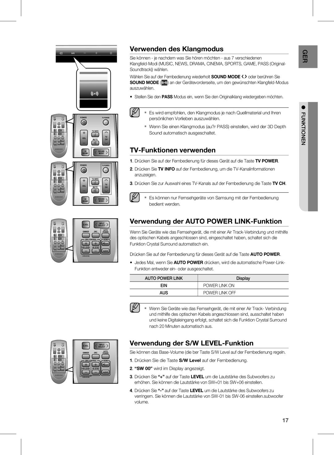 Samsung HW-D450/ZA, HW-D450/XN, HW-D450/EN, HW-D450/ZF manual Auto Power Link, Power Link on, Power Link OFF 