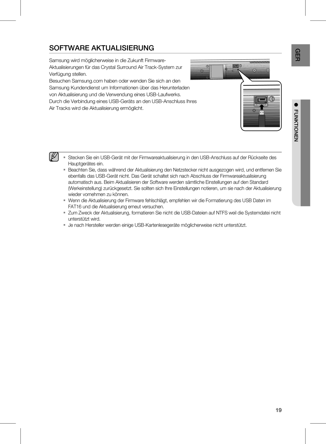 Samsung HW-D450/ZF, HW-D450/XN, HW-D450/ZA, HW-D450/EN manual Software Aktualisierung 