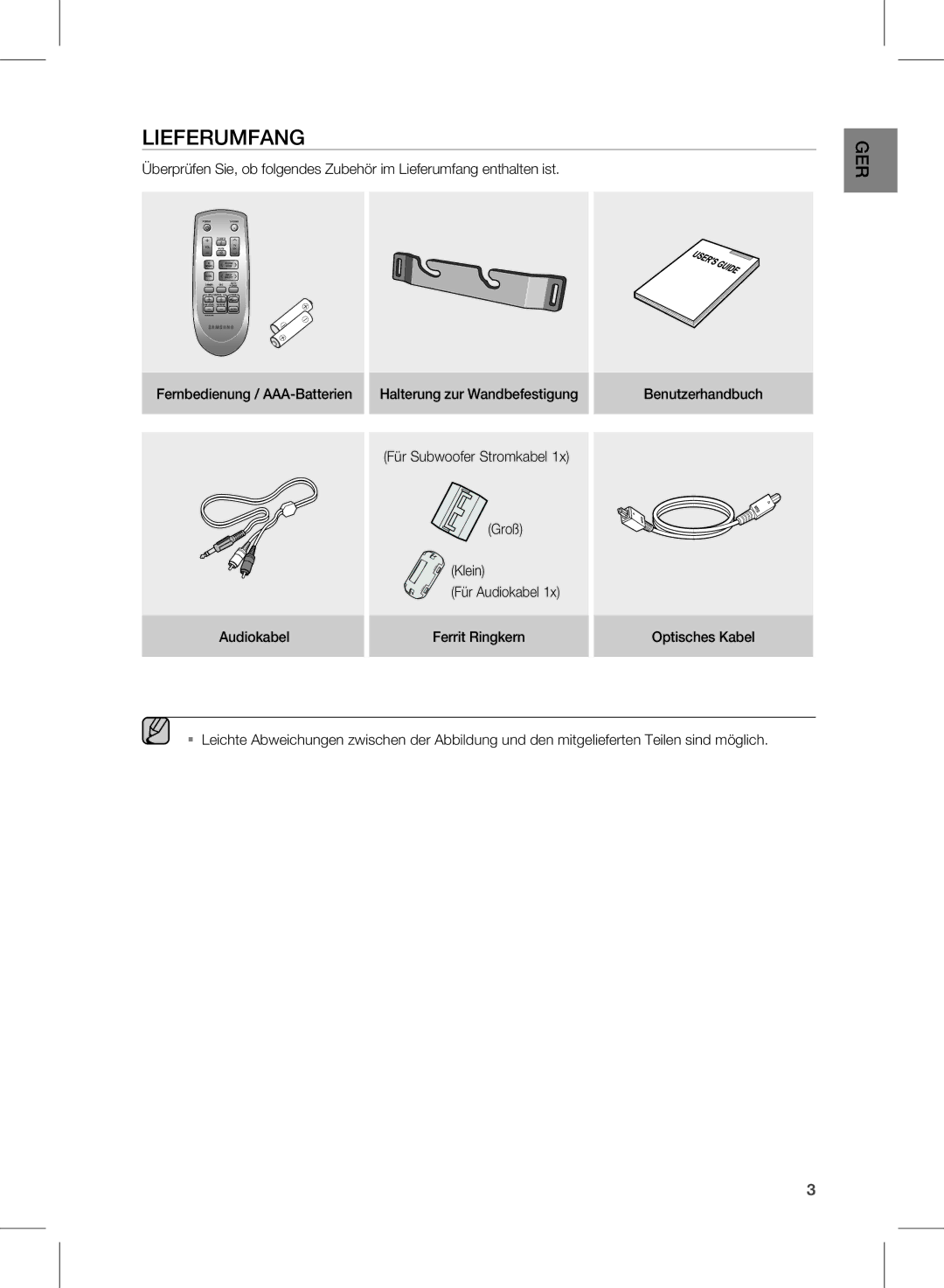 Samsung HW-D450/ZF, HW-D450/XN, HW-D450/ZA, HW-D450/EN manual LieFeruMFAnG, Ger 