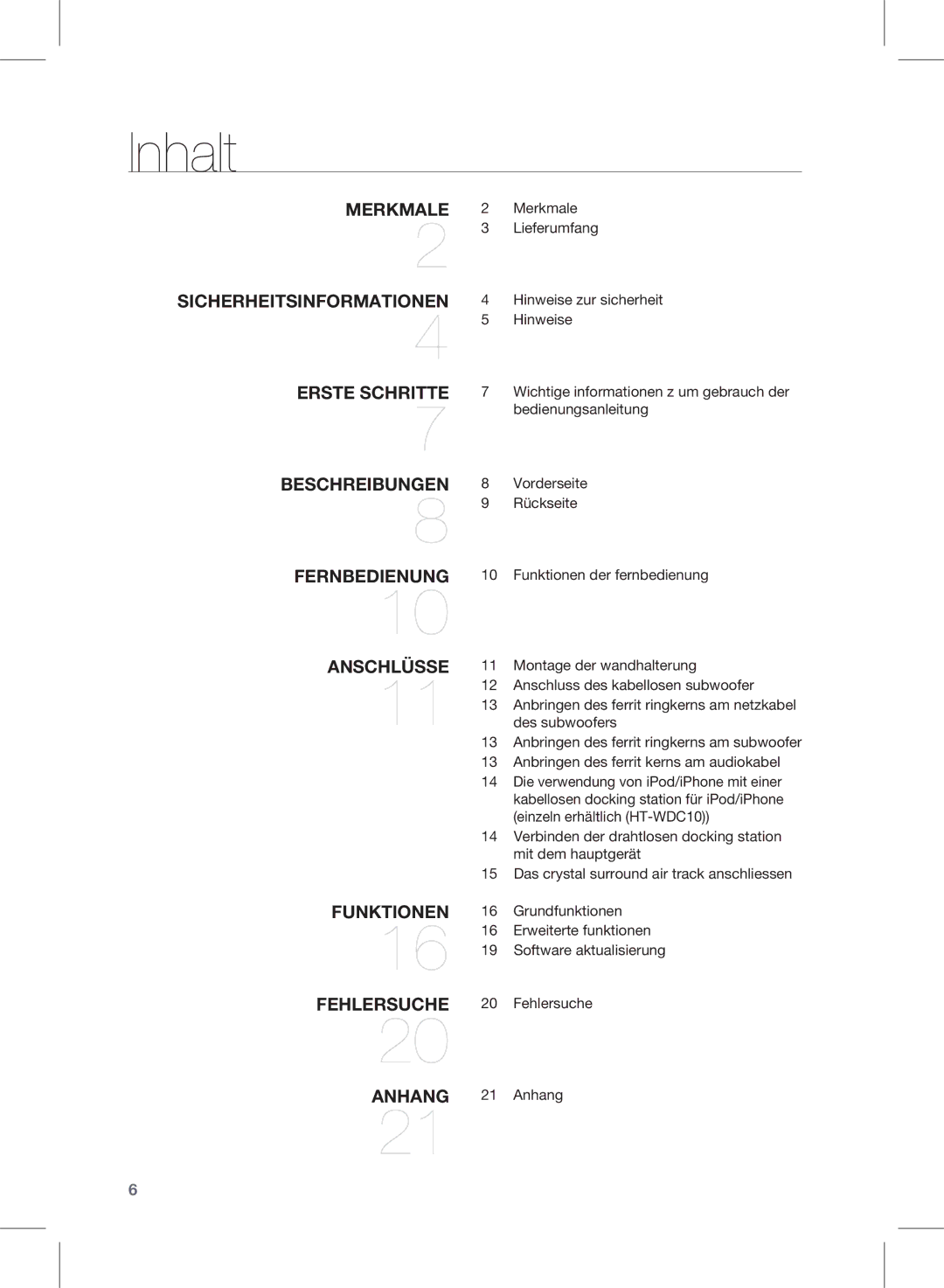 Samsung HW-D450/EN, HW-D450/XN, HW-D450/ZA, HW-D450/ZF manual Inhalt 