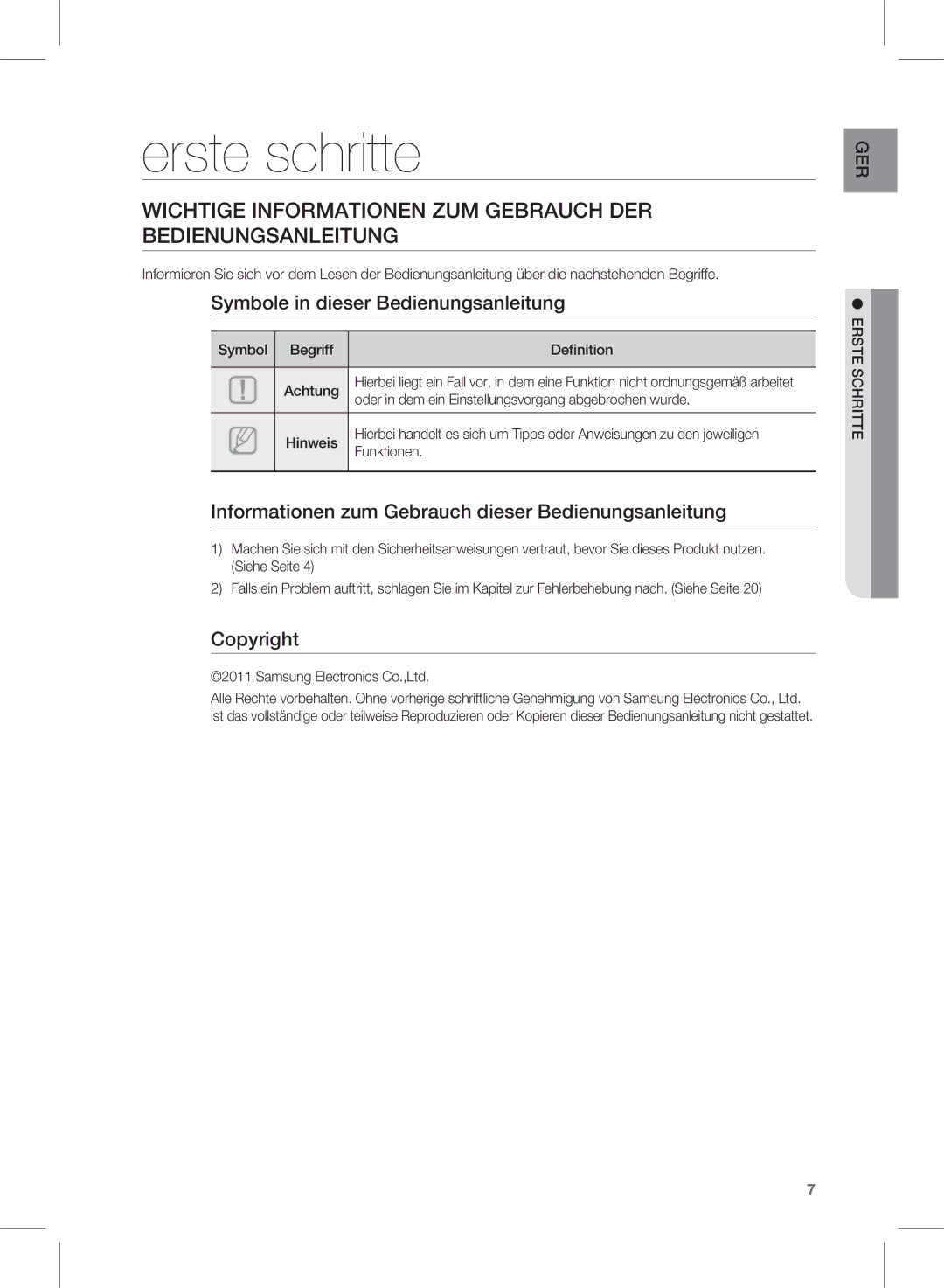 Samsung HW-D450/ZF, HW-D450/XN, HW-D450/ZA manual Erste schritte, Wichtige Informationen ZUM Gebrauch DER Bedienungsanleitung 