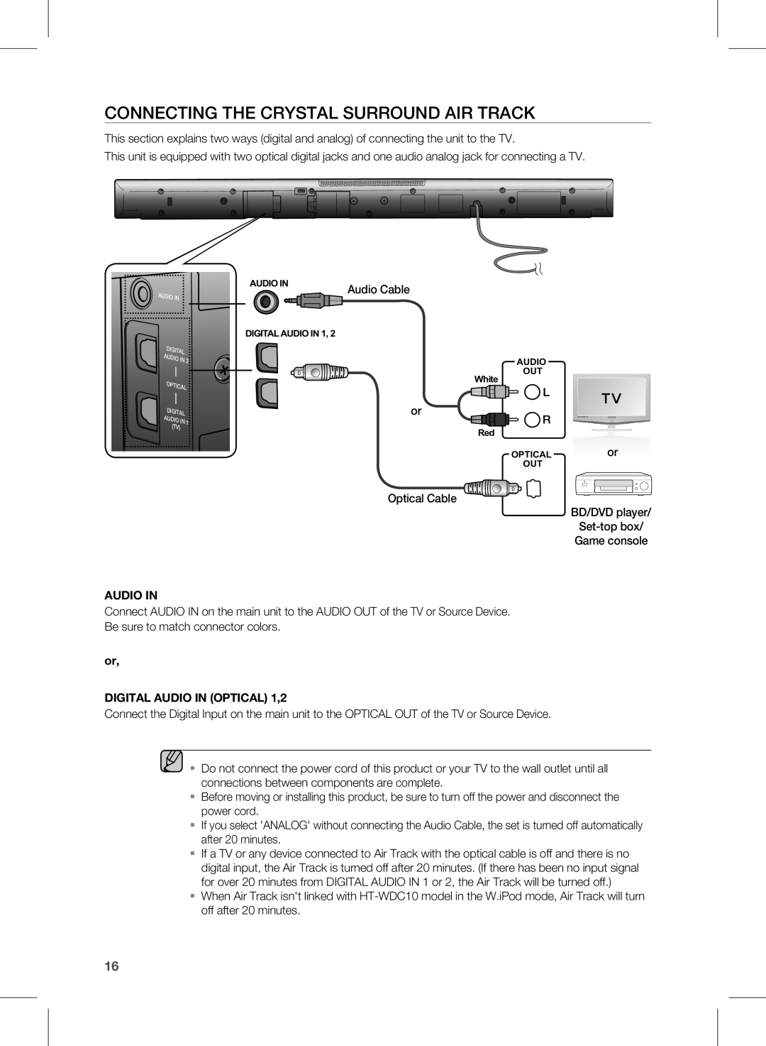 Samsung HW-D551, HW-D550 user manual Audio In, or DIGITAL AUDIO IN OPTICAL 1,2 
