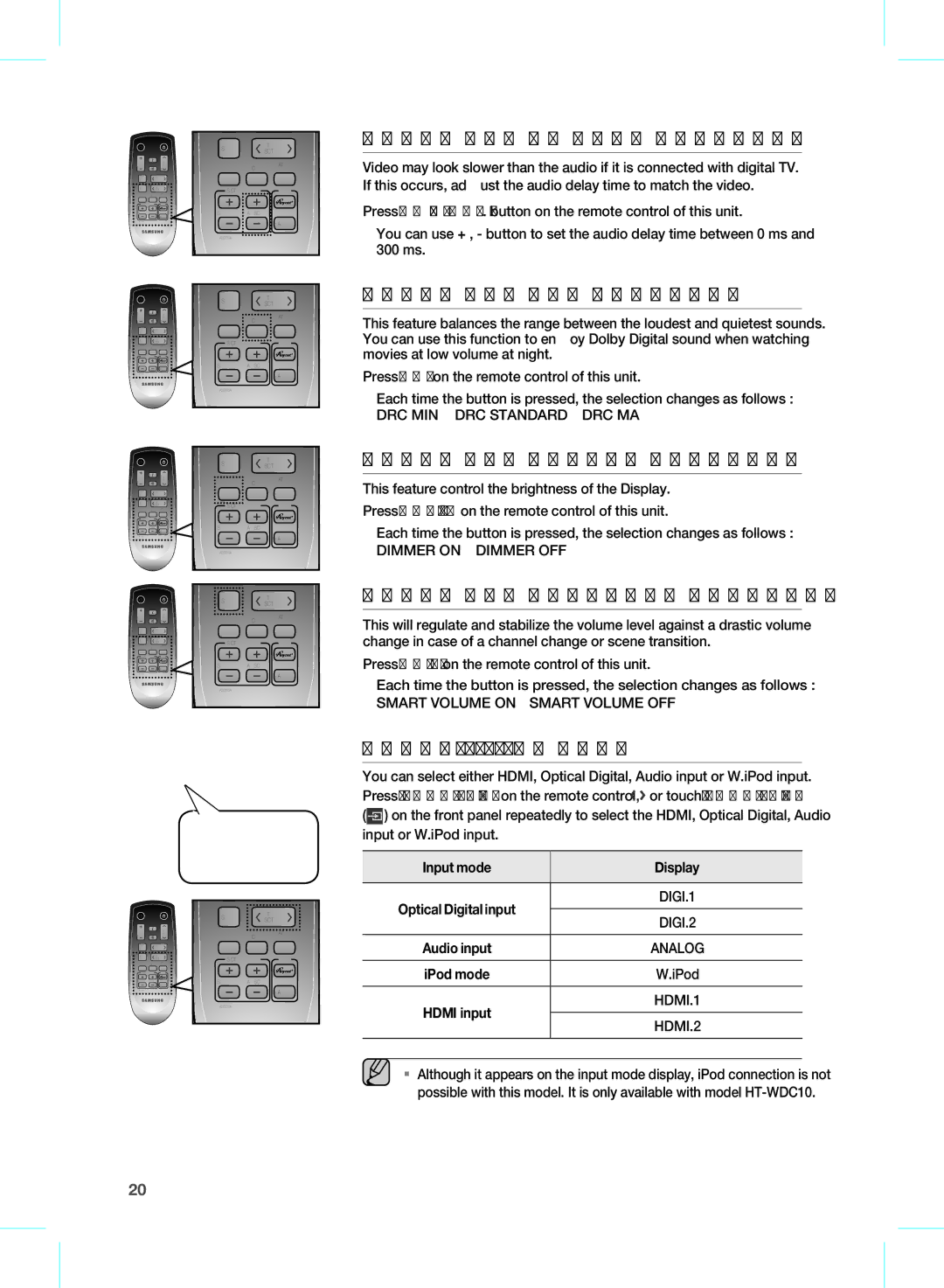 Samsung HW-D570/EN, HW-D570/XN manual DRC MIN DRC Standard DRC MAX, Dimmer on Dimmer OFF, Smart Volume on Smart Volume OFF 