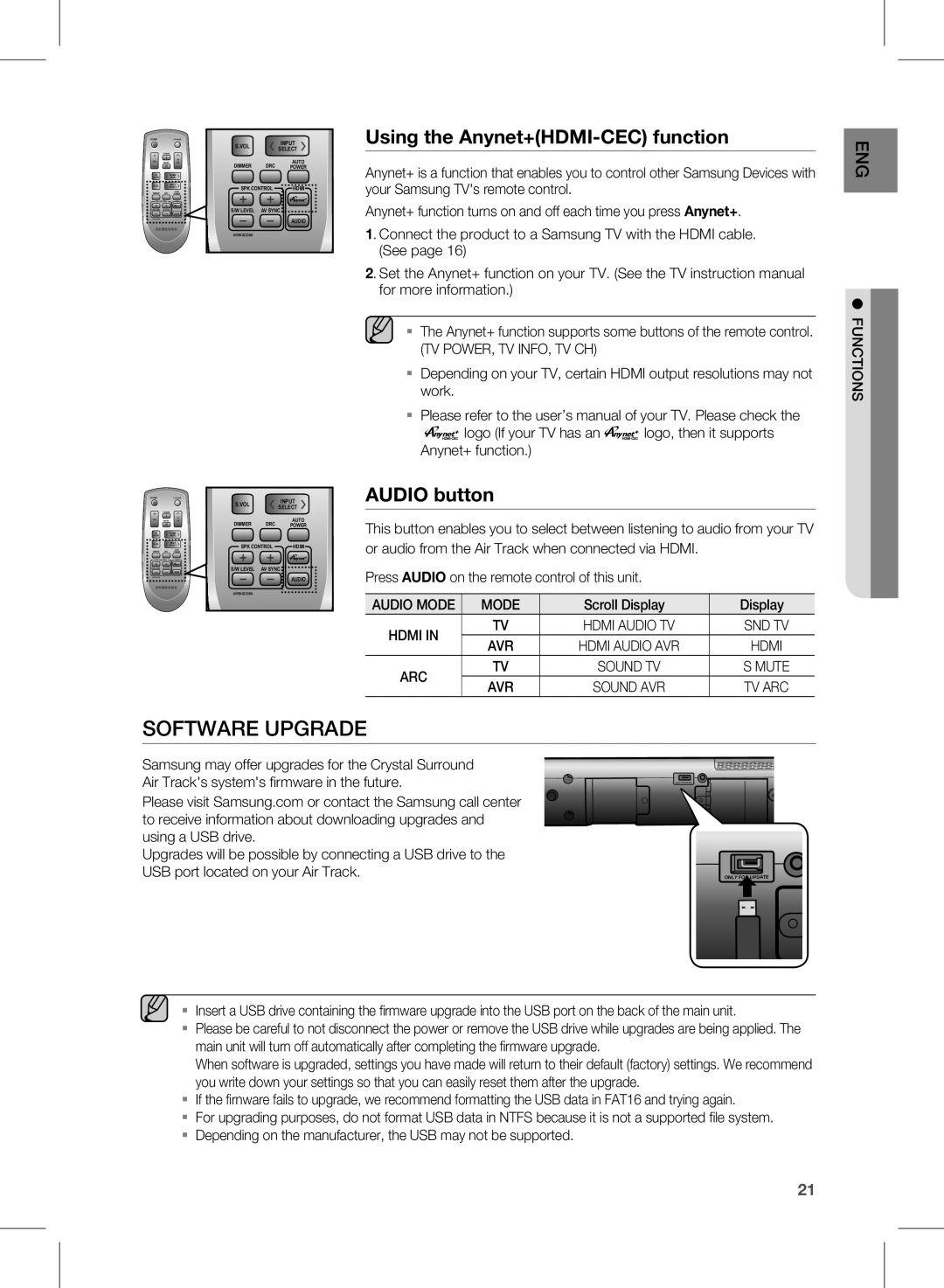 Samsung HW-D570/XN, HW-D570/EN, HW-D570/ZF, HW-D570/XE manual Using the Anynet+HDMI-CEC function, Mode 