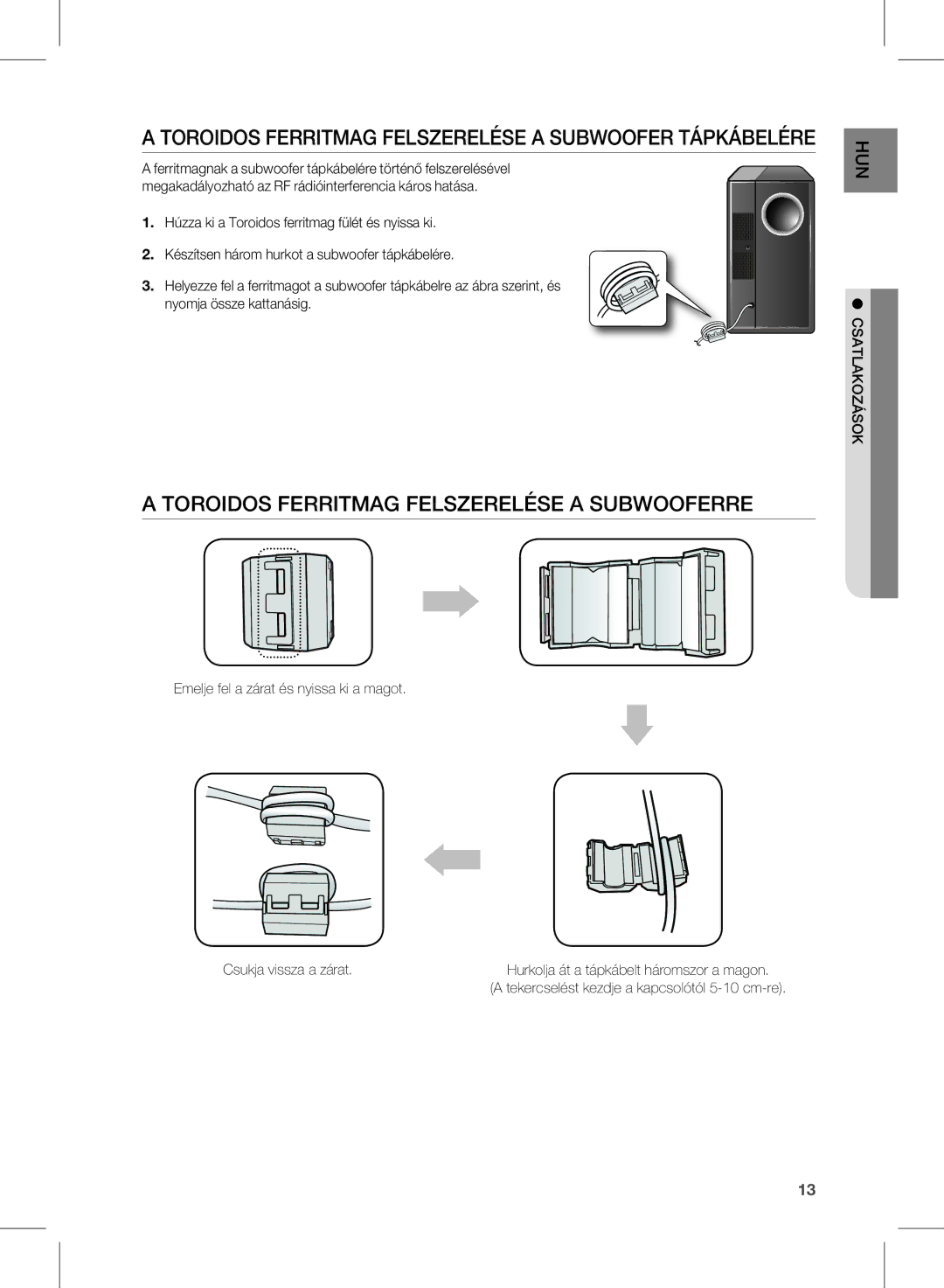 Samsung HW-D570/ZF Toroidos Ferritmag Felszerelése a Subwoofer Tápkábelére, Toroidos Ferritmag Felszerelése a Subwooferre 