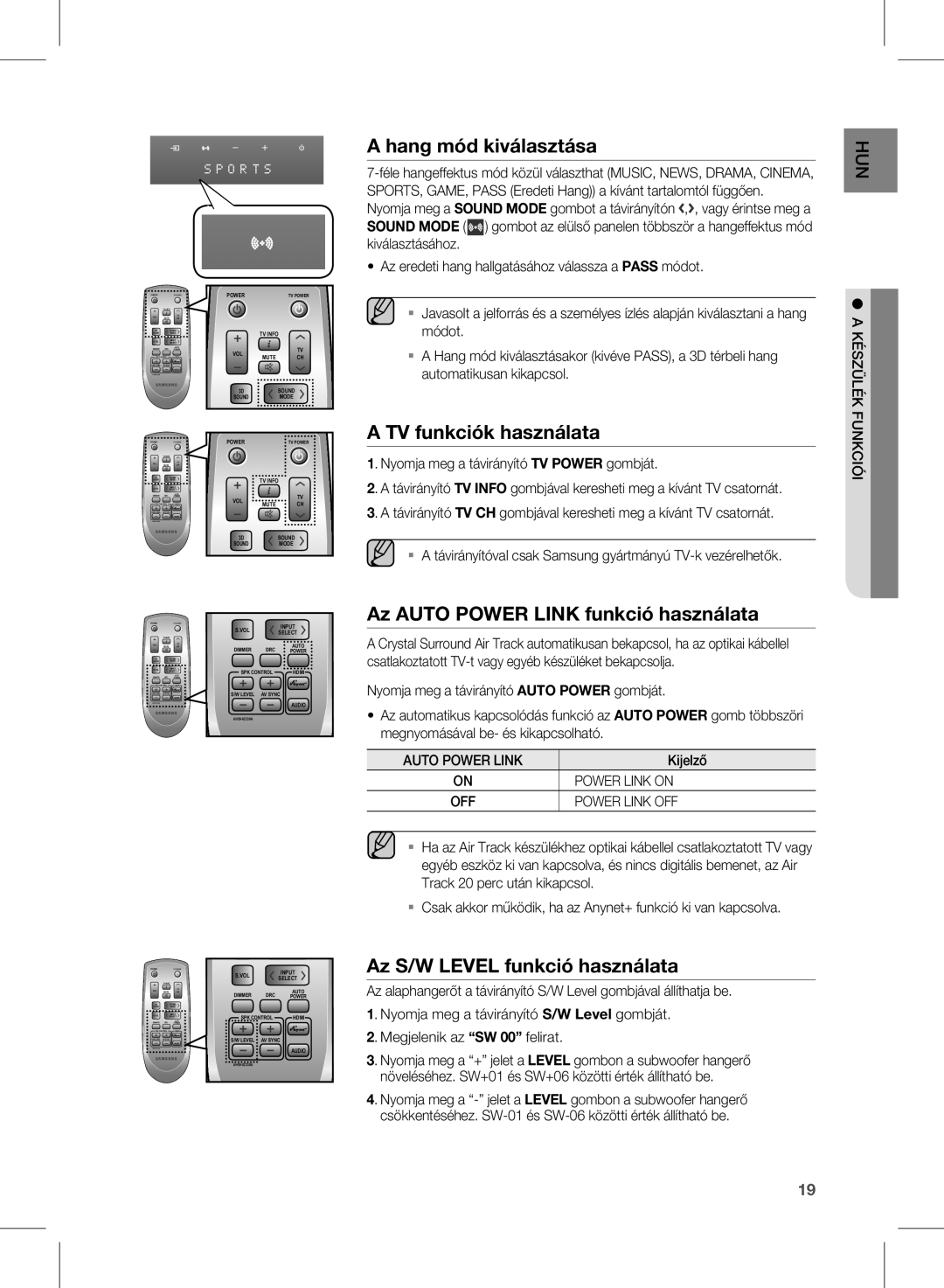 Samsung HW-D570/ZF, HW-D570/EN, HW-D570/XE manual Hang mód kiválasztása 