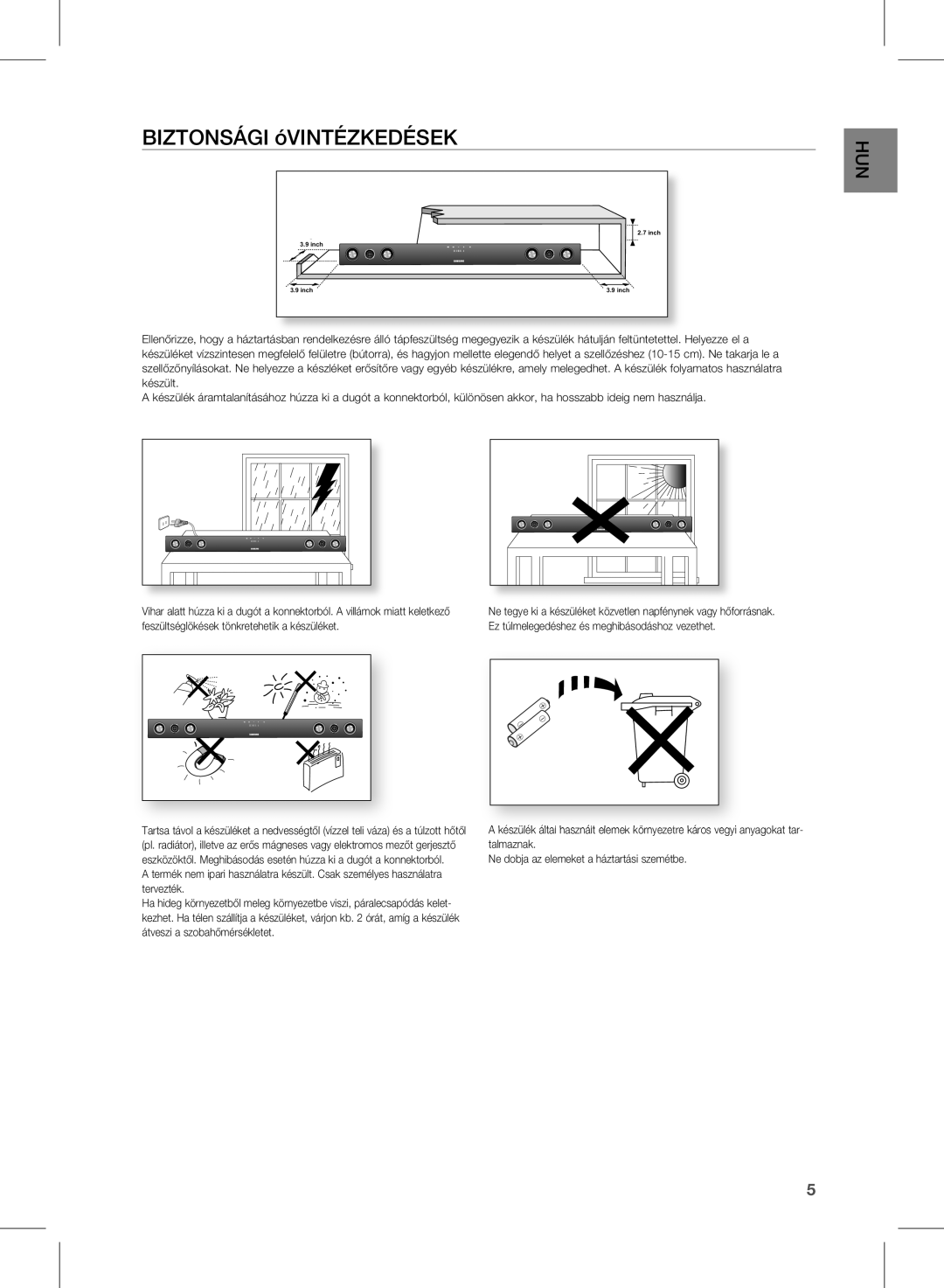 Samsung HW-D570/XE, HW-D570/EN, HW-D570/ZF manual Biztonsági óVINTÉZKEDÉSEK 