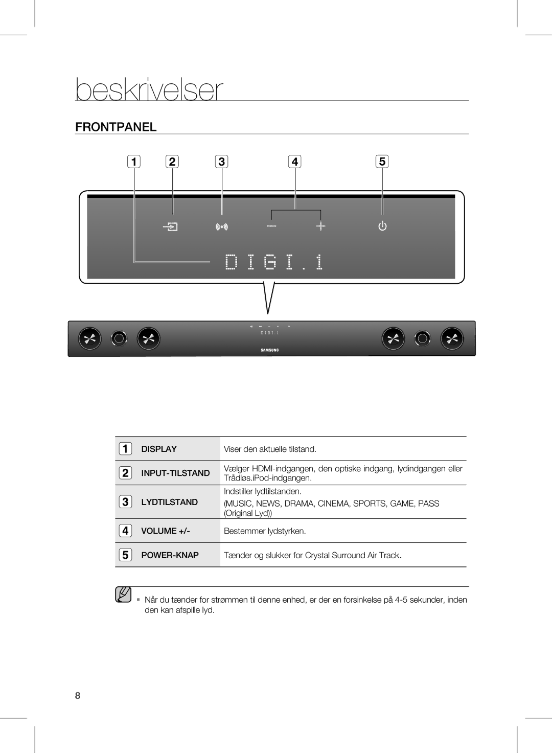 Samsung HW-D570/XE manual Beskrivelser, Frontpanel 