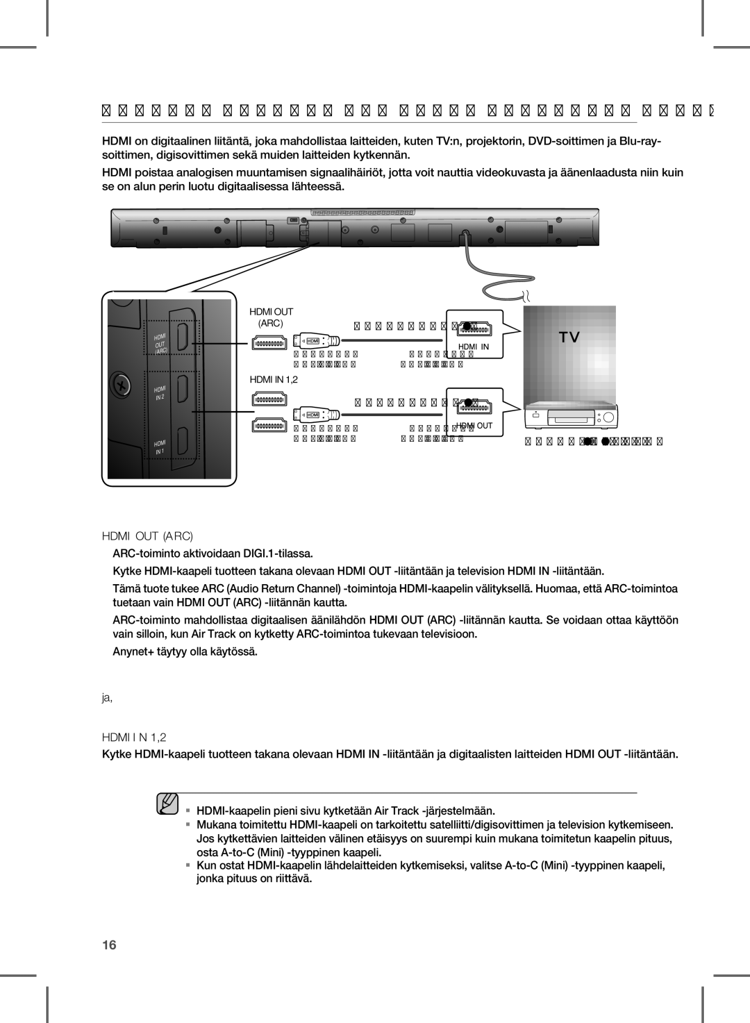 Samsung HW-D570/XE manual Crystal Suround AIR Track -LAITTEEN Liitännät, ARCHDMI-kaapeli 