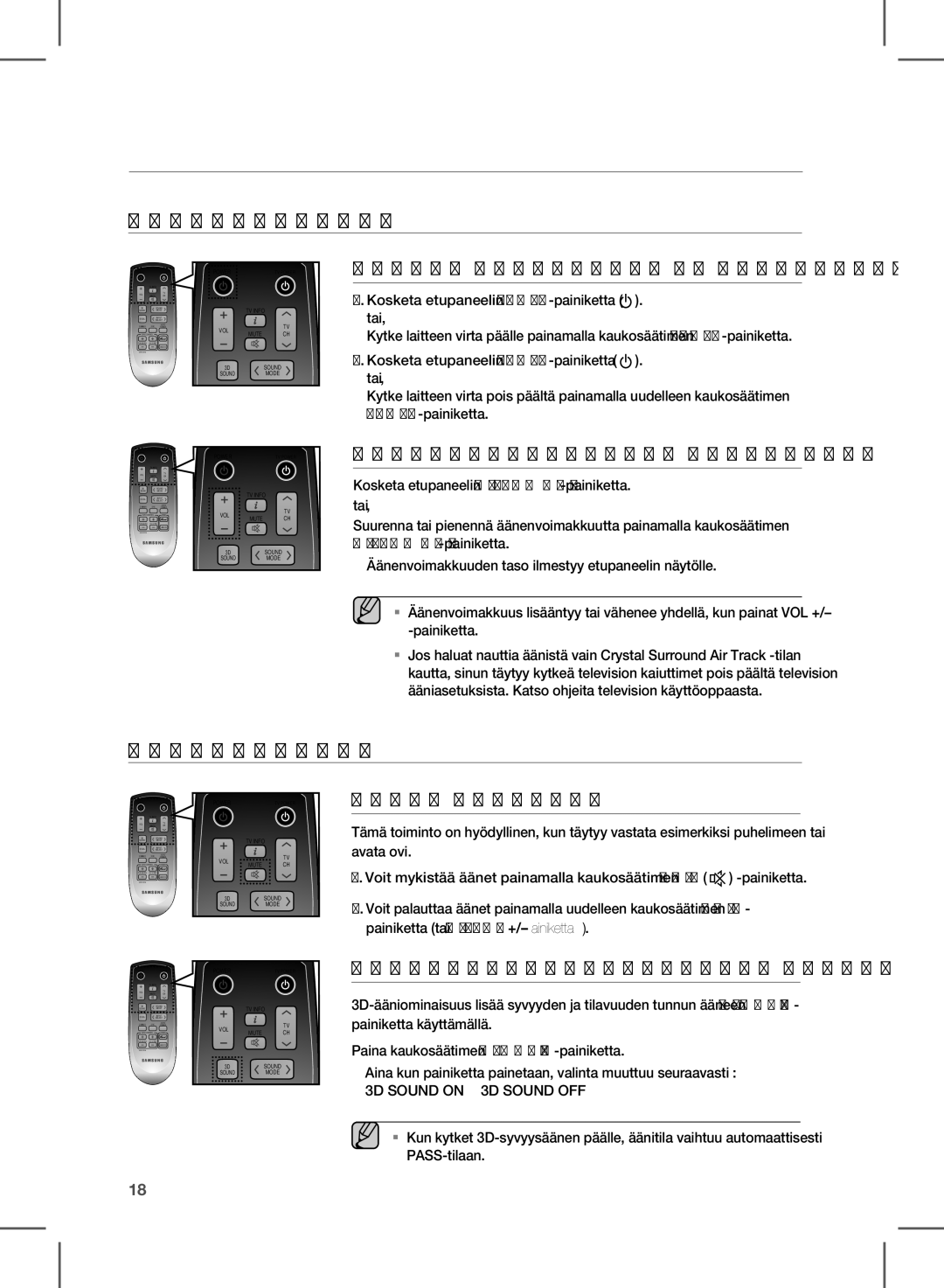 Samsung HW-D570/XE manual Toiminnot, 3D Sound on 3D Sound OFF 