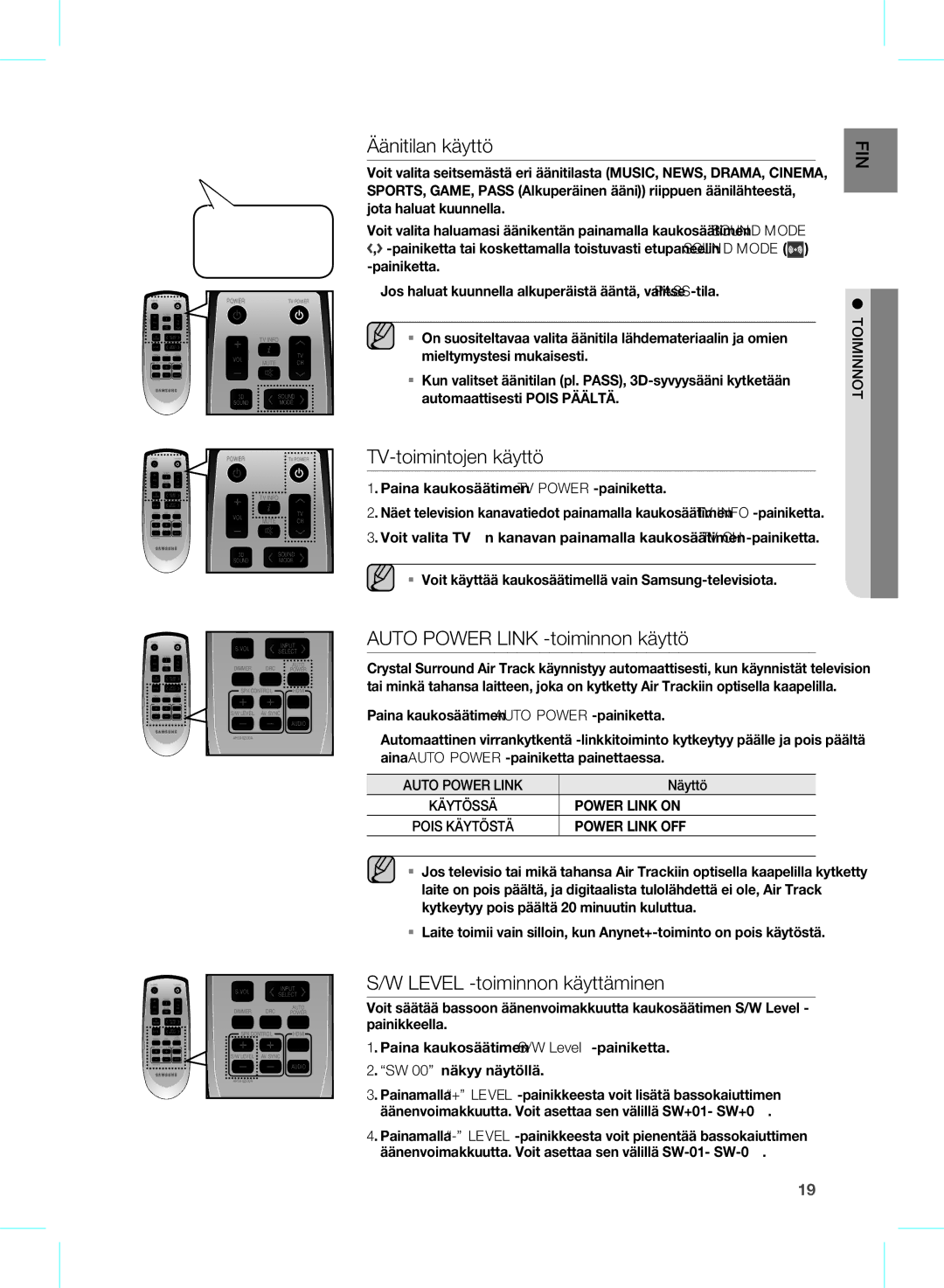 Samsung HW-D570/XE manual Auto Power Link, Power Link on, Power Link OFF 