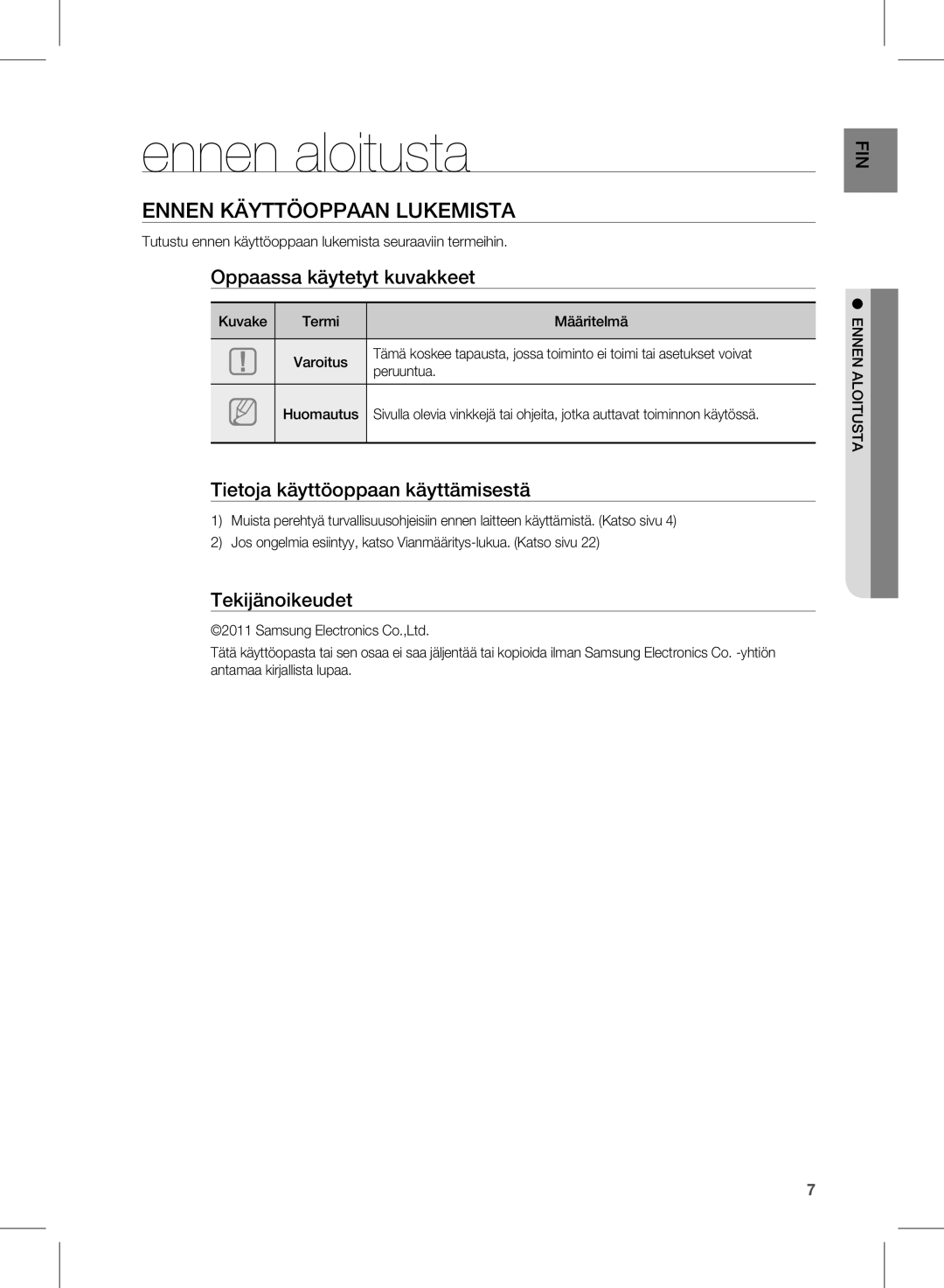 Samsung HW-D570/XE manual Ennen aloitusta, Ennen Käyttöoppaan Lukemista 