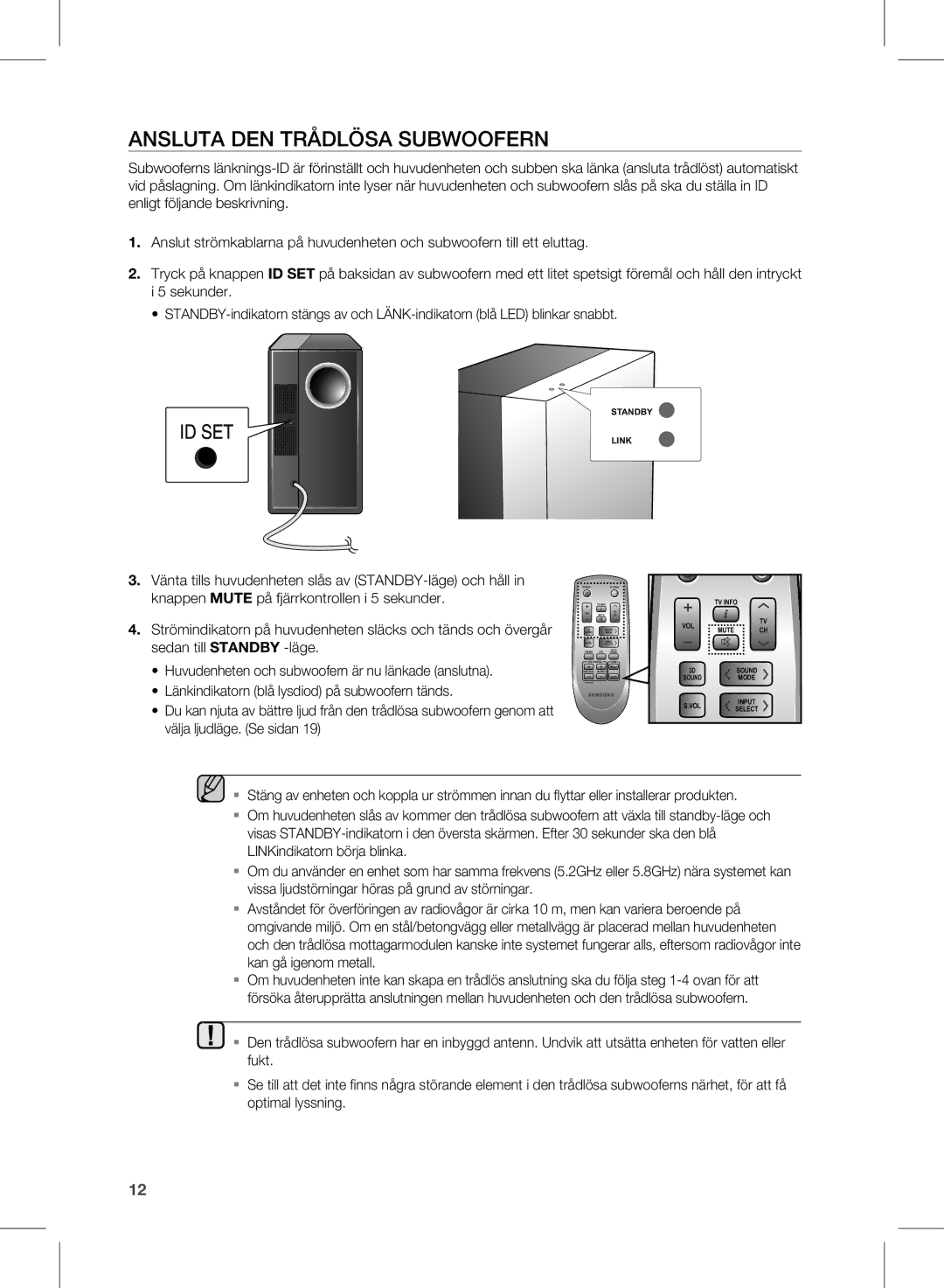 Samsung HW-D570/XE manual Ansluta DEN Trådlösa Subwoofern 