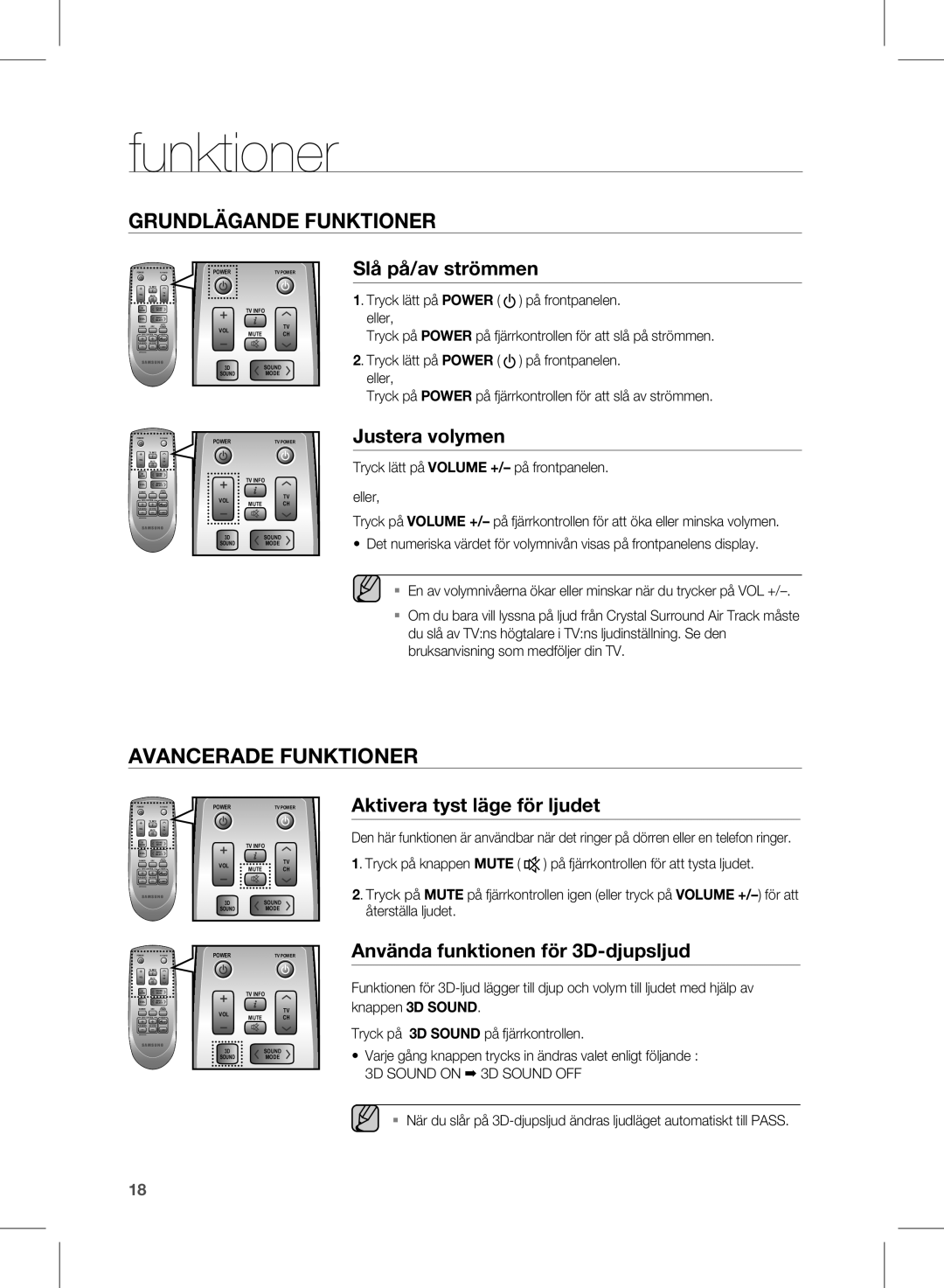 Samsung HW-D570/XE manual Grundlägande Funktioner 