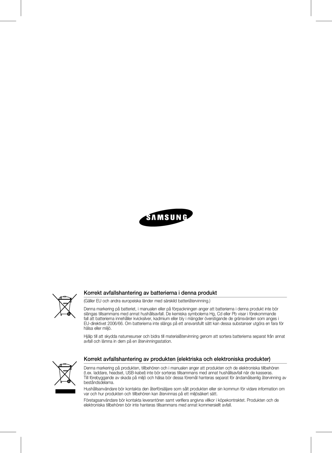 Samsung HW-D570/XE manual Korrekt avfallshantering av batterierna i denna produkt 